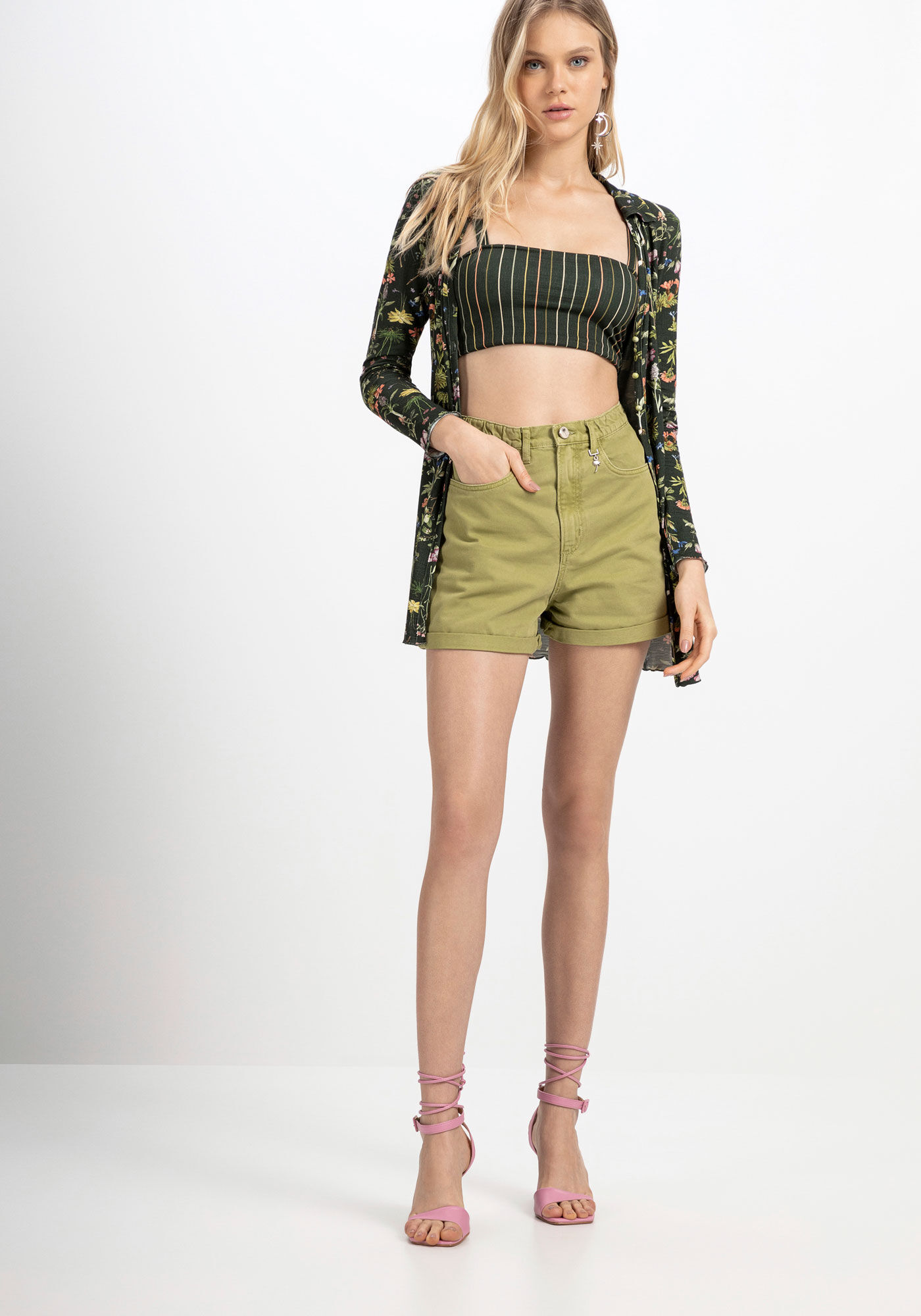 Shorts Sarja Mom com Cintura Super Alta, , large.