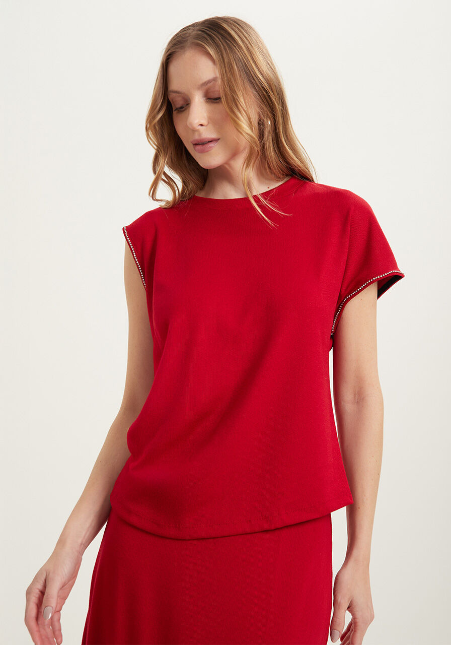 Blusa De Malha Com Manga &Uacute;nica E Aplica&ccedil;&otilde;es De Strass, , large.