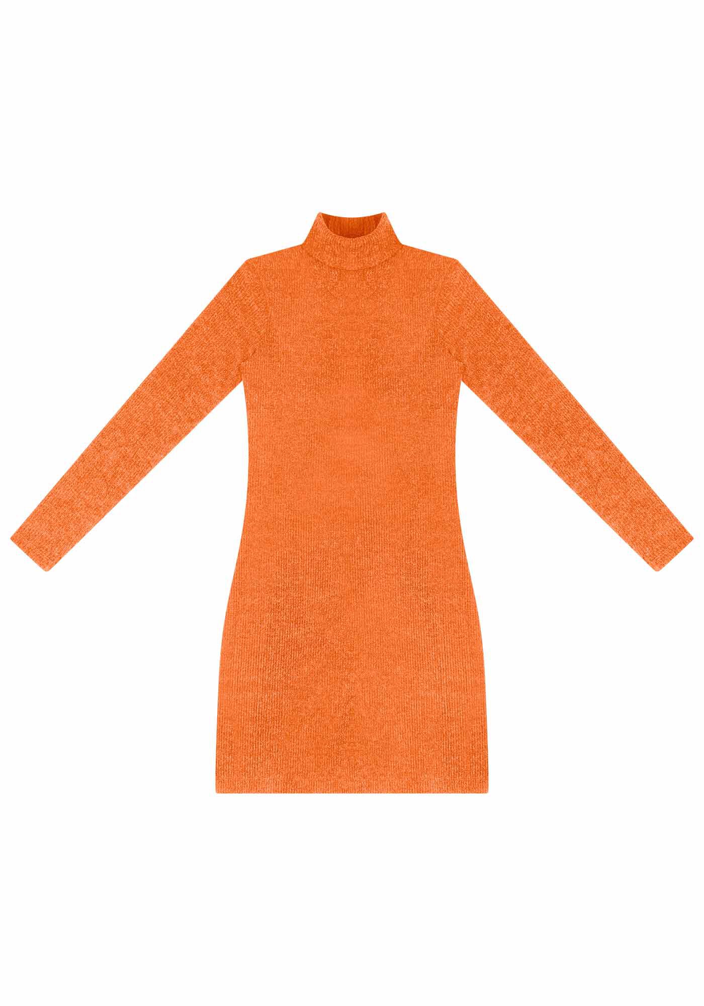 Vestido Curto Manga Longa com Gola Alta, , large.