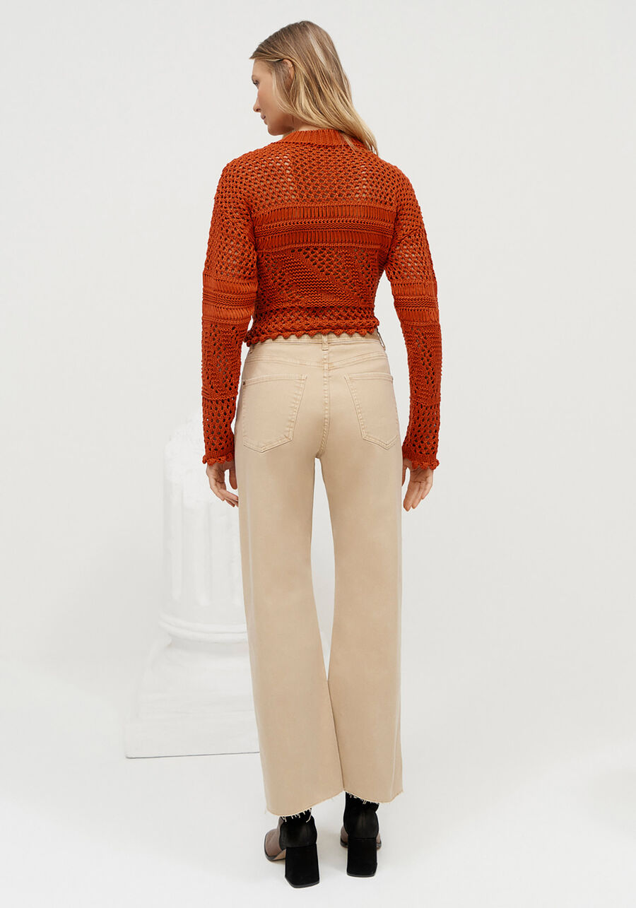 Calça Sarja Wide Leg Comfort Cropped Super Alta, BEGE FLAME. Calça Sarja Wide Leg Comfort Cropped Super Alta, BEGE FLAME, large.
