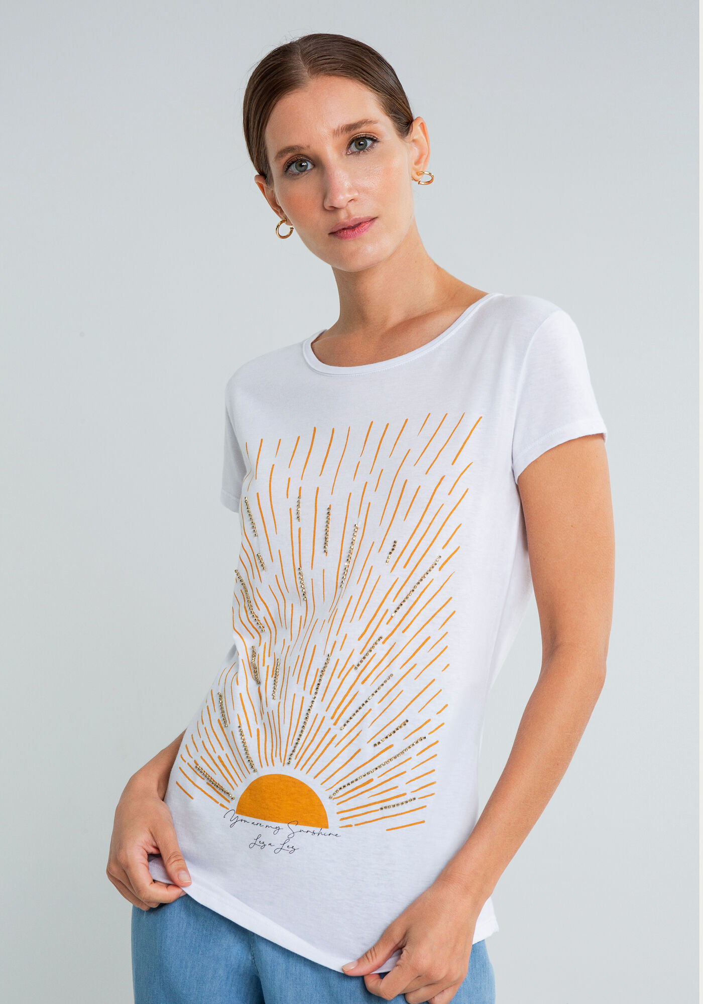 T-shirt Estampada Corrente Strass, BRANCO, large.