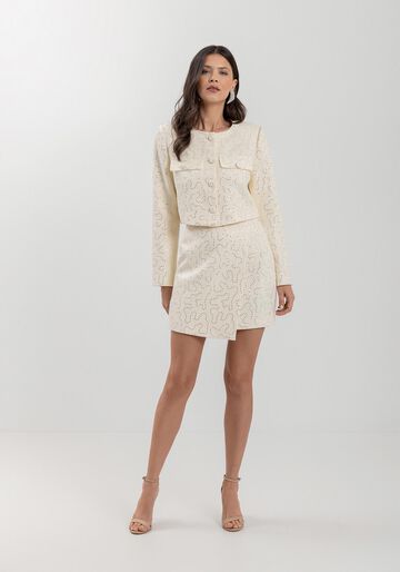 Casaco Curto Em Tweed Com Lapelas E Aplicações De Paetê, BRANCO OFF WHITE. Casaco Curto Em Tweed Com Lapelas E Aplicações De Paetê, BRANCO OFF WHITE, large.