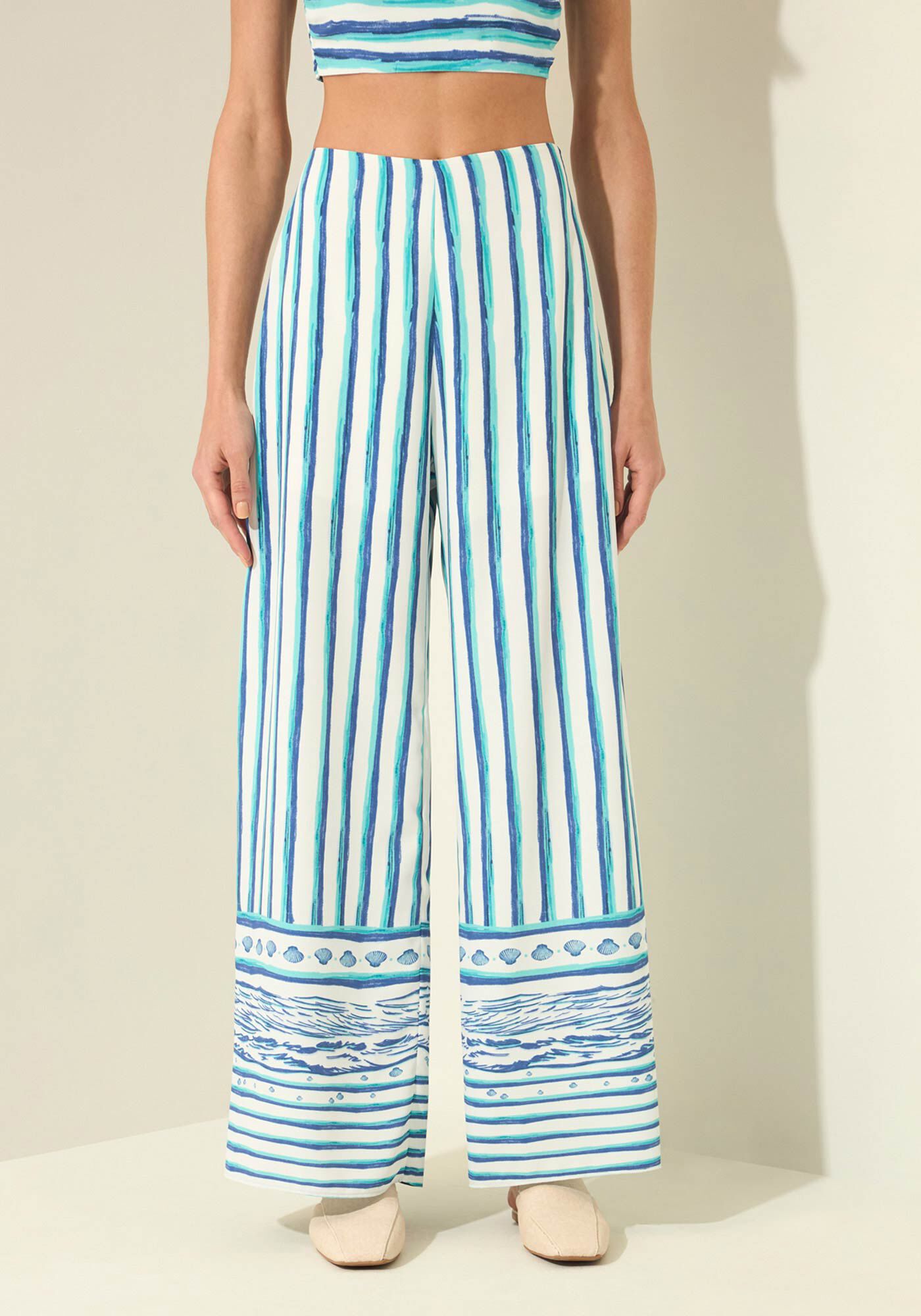 Cal&ccedil;a Reta Estampada Com Cintura Alta, MARE BEGE, large.