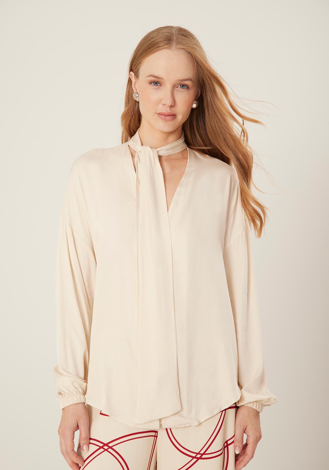 Camisa Manga Longa com Faixa Decote, , large.