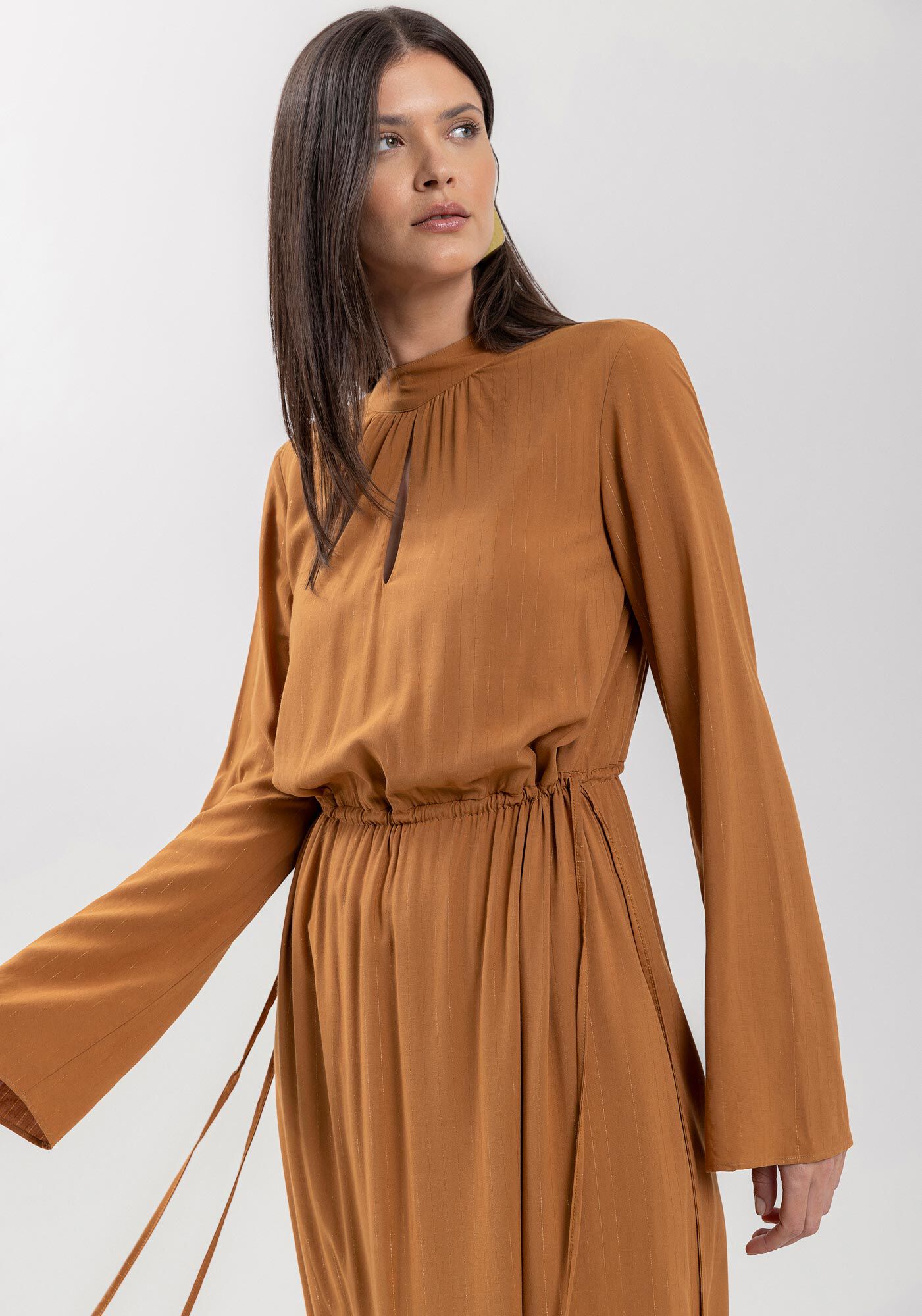 Vestido De Mangas Longas Em Viscose Com Fios De Lurex, , large.