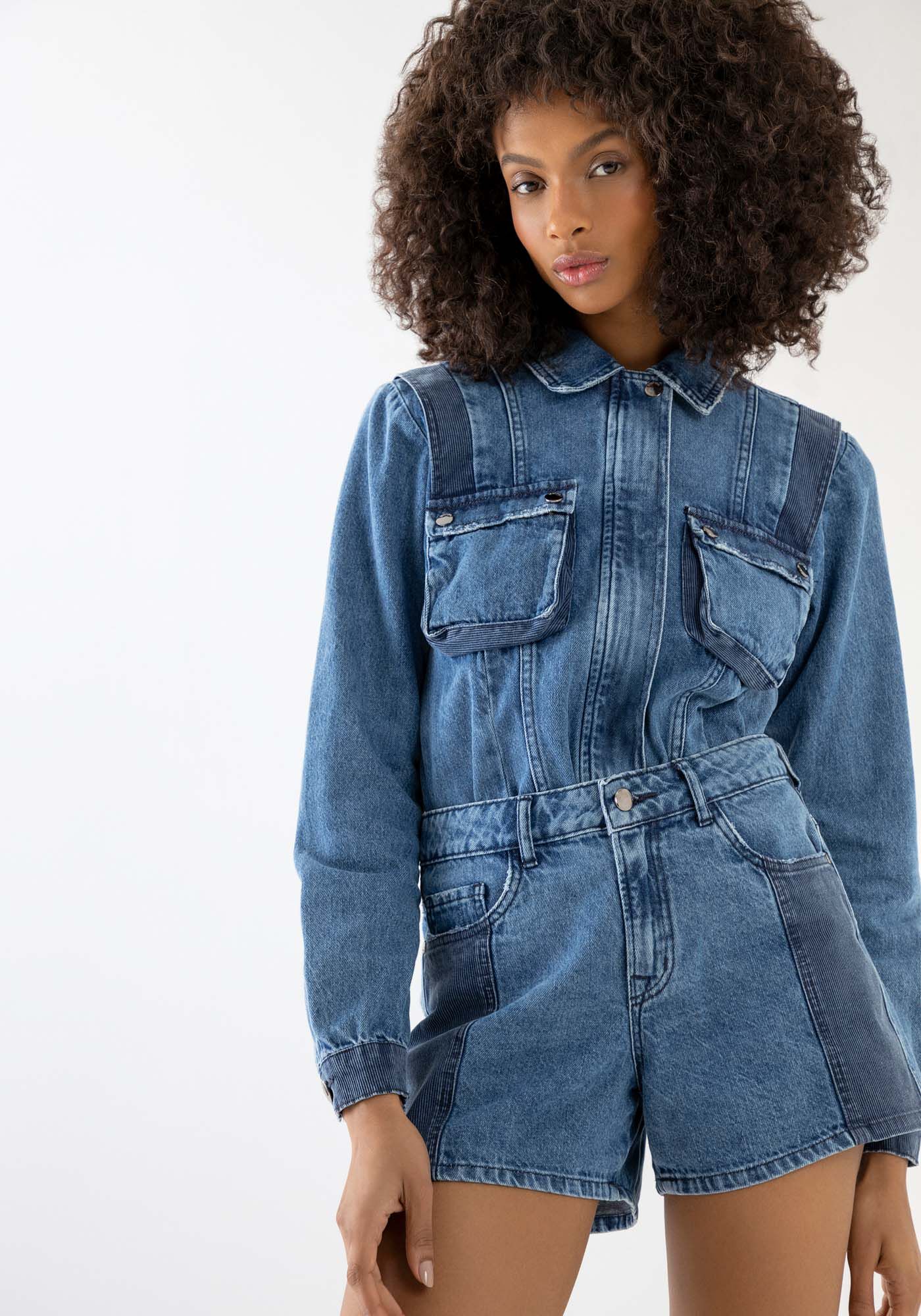 Shorts Jeans Boyfriend com Recortes Duo, JEANS, large.