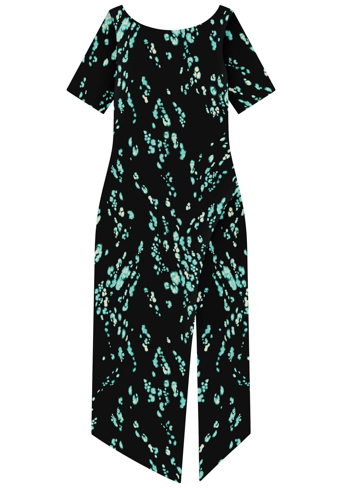 Vestido Midi Ch&aacute; Estampado Assim&eacute;trico Em Malha Canelada, , large.