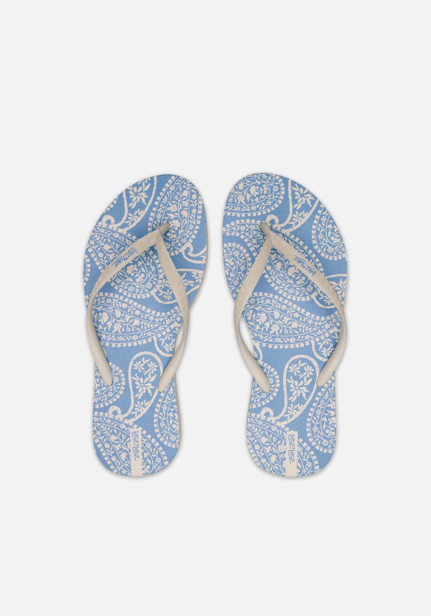 Chinelo Feminino Com Tiras Finas E Estampa, ORNAMENTOS AZUL, large.