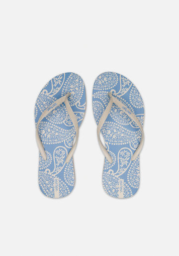 Chinelo Feminino Com Tiras Finas E Estampa, ORNAMENTOS AZUL. Chinelo Feminino Com Tiras Finas E Estampa, ORNAMENTOS AZUL, large.