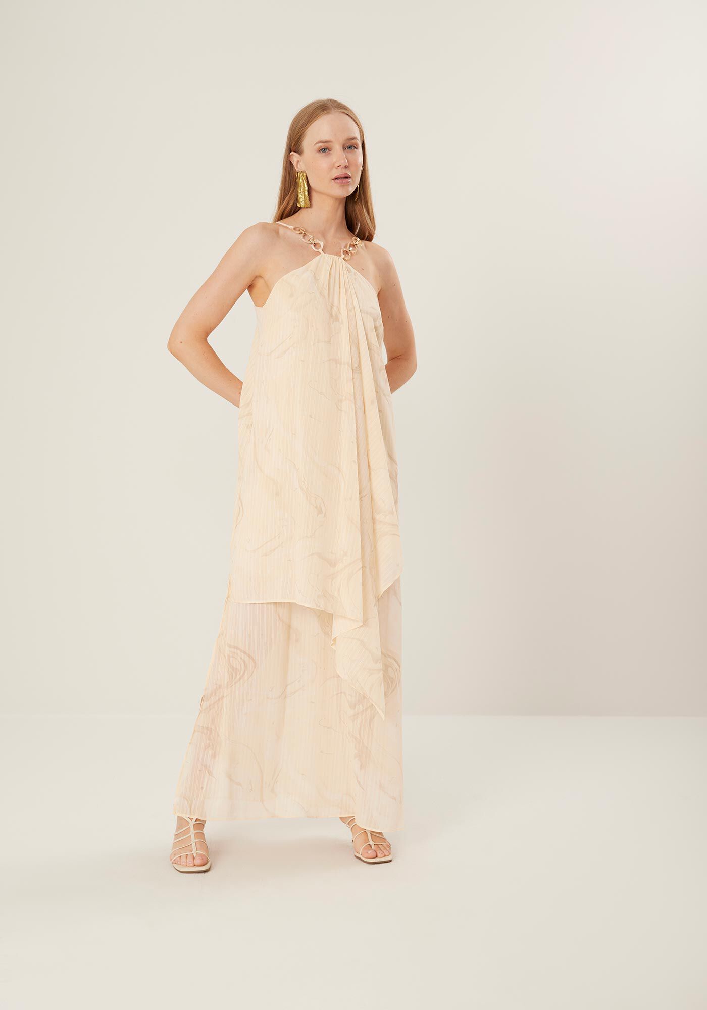 Vestido Longo Estampado com Detalhe Al&ccedil;as, , large.