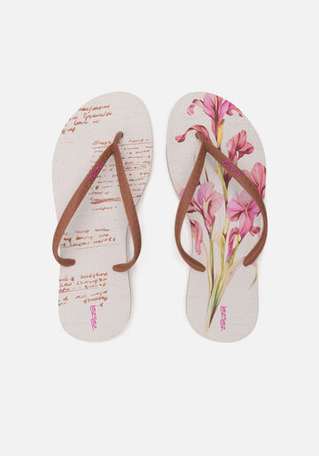 Chinelo De Tiras Feminino Com Sola Estampada, POEMA BEGE. Chinelo De Tiras Feminino Com Sola Estampada, POEMA BEGE, large.