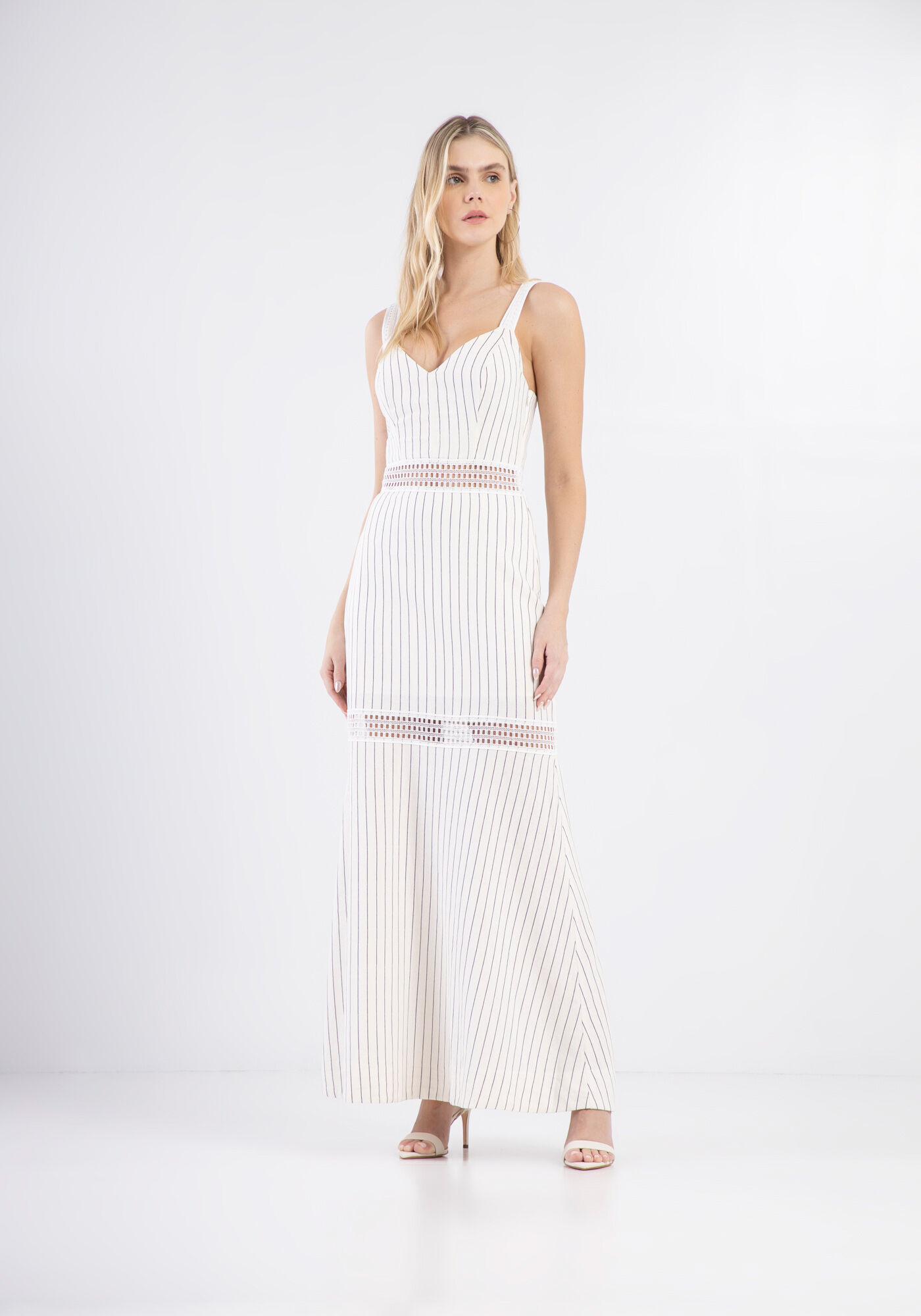 Vestido Longo Estampado em Linho com Renda, ARACI, large.