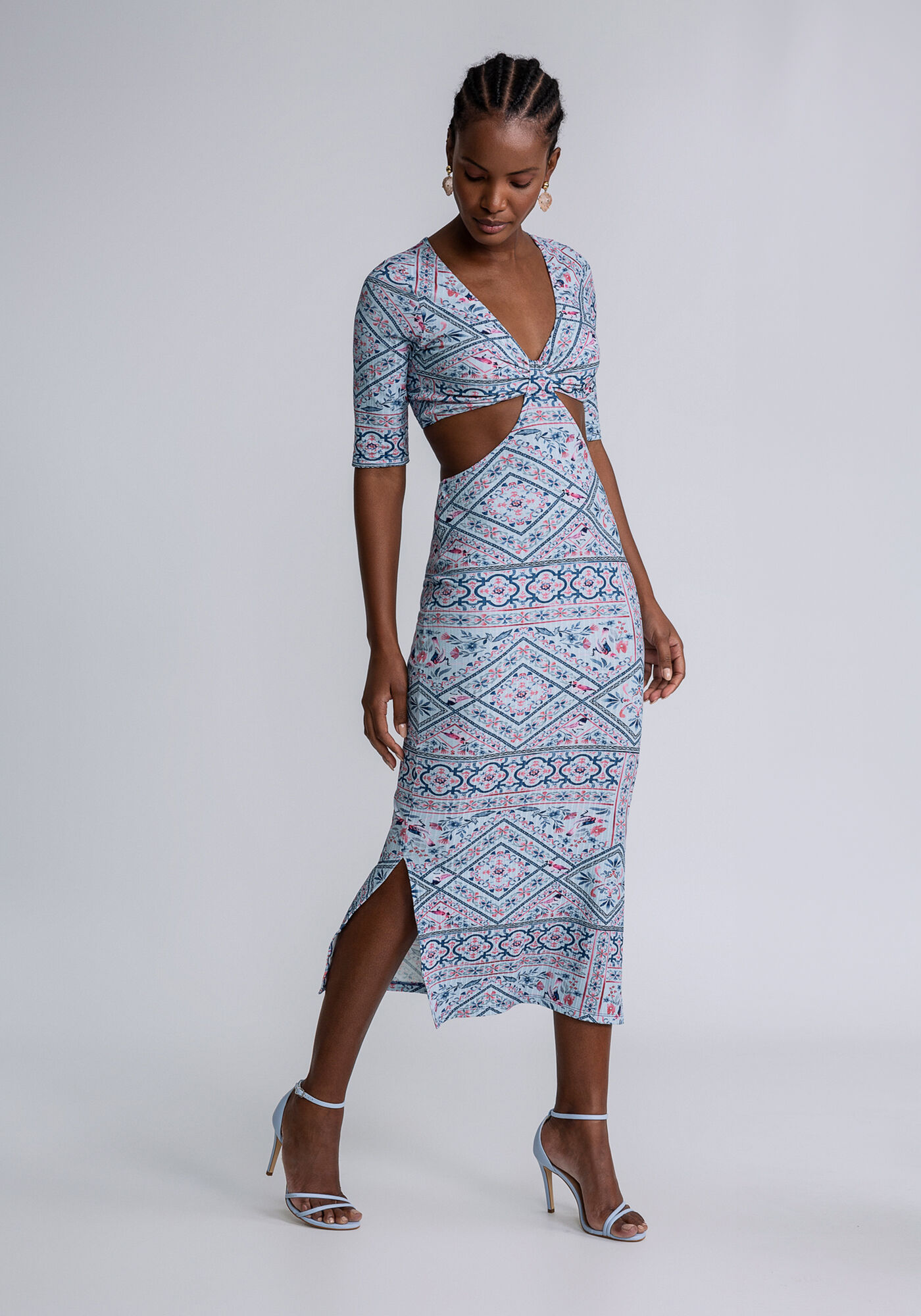 Vestido Midi Estampado Recorte Cintura, SERENA, large.