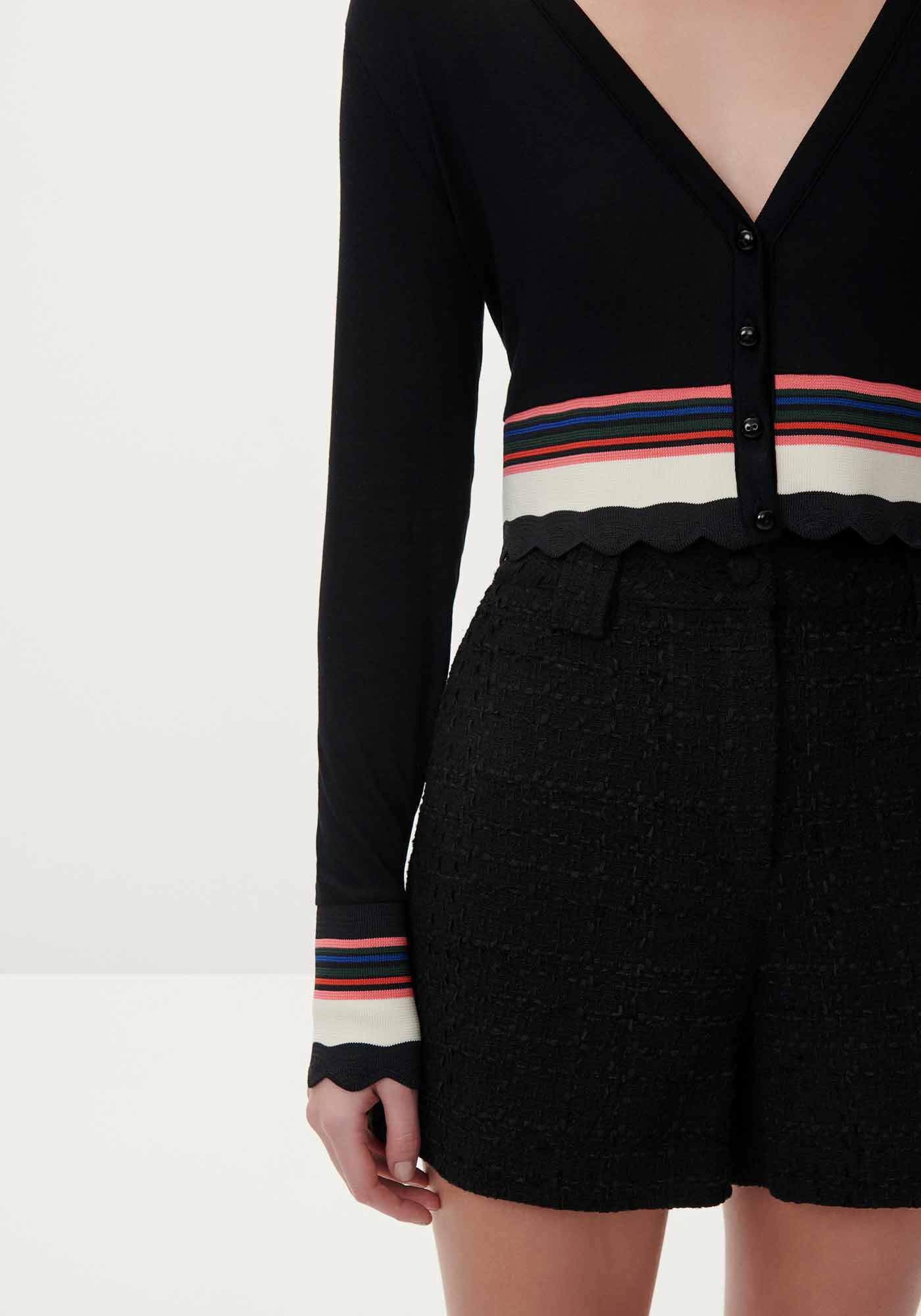 Cardigan Cropped em Malha com Retil&iacute;nea, PRETO REATIVO, large.