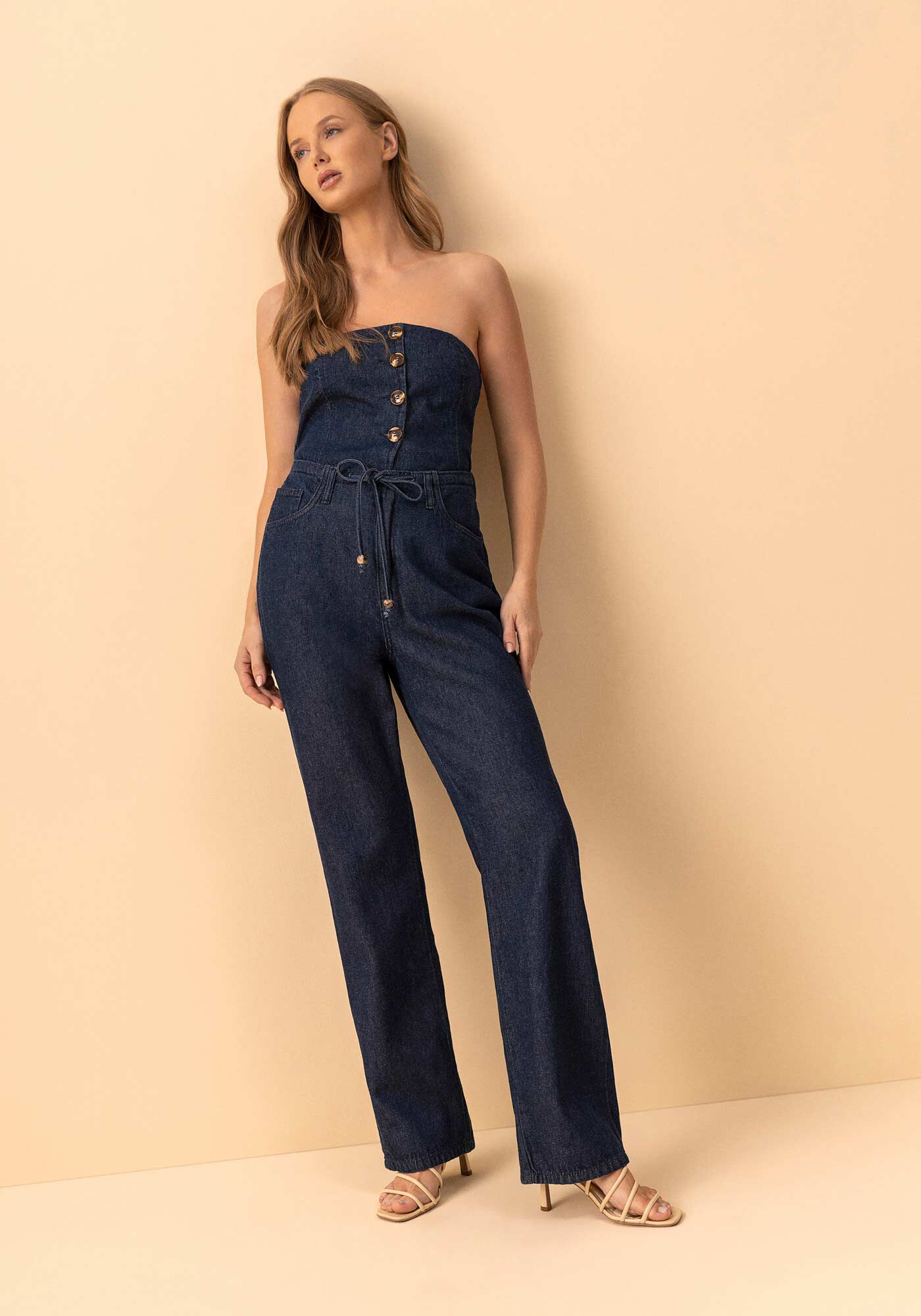 Cal&ccedil;a Jeans Reta Com Cintura Alta E Cadar&ccedil;o Funcional, JEANS, large.