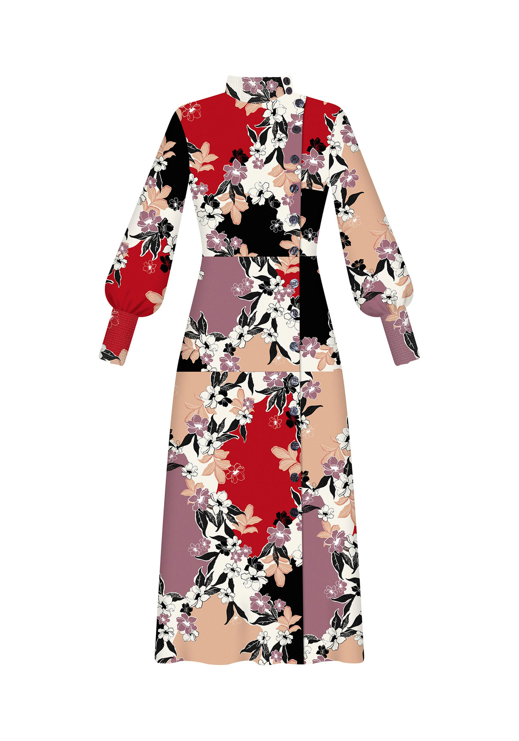 Vestido Mídi Gola Alta Estampa, . Vestido Mídi Gola Alta Estampa, , large.