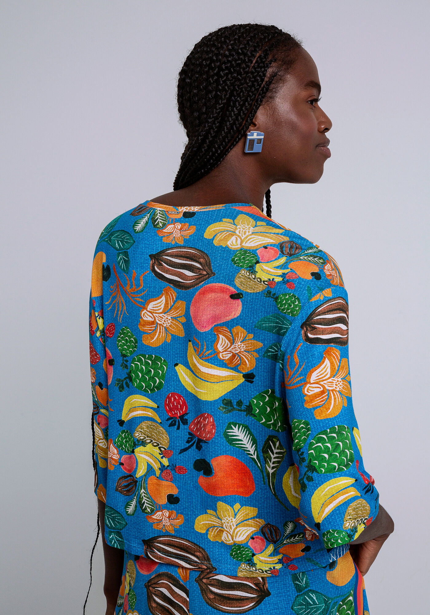 Blusa Manga Curta em Malha Estampada, GRAVIOLA, large.