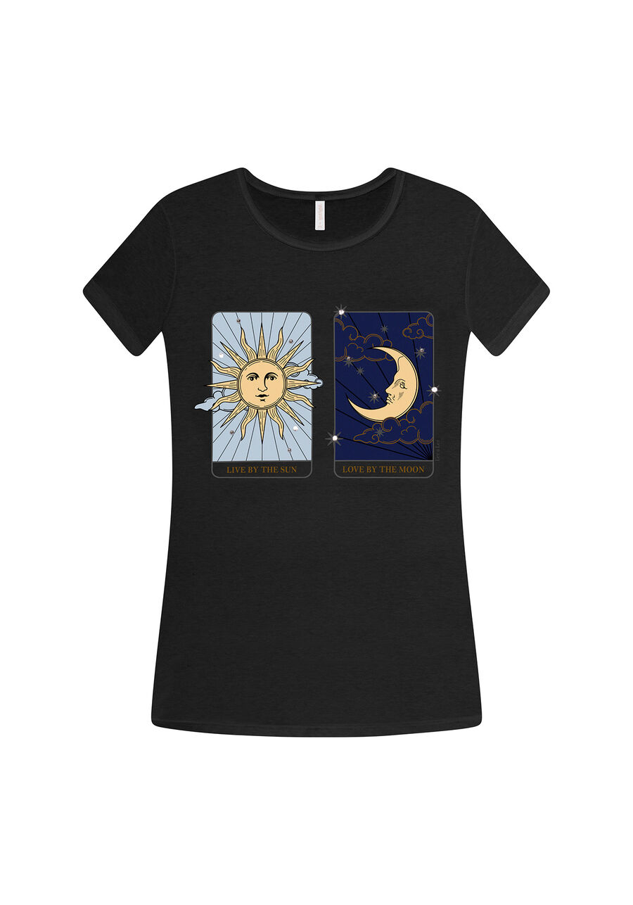 T-shirt Estampada Sun & Moon, PRETO, large.