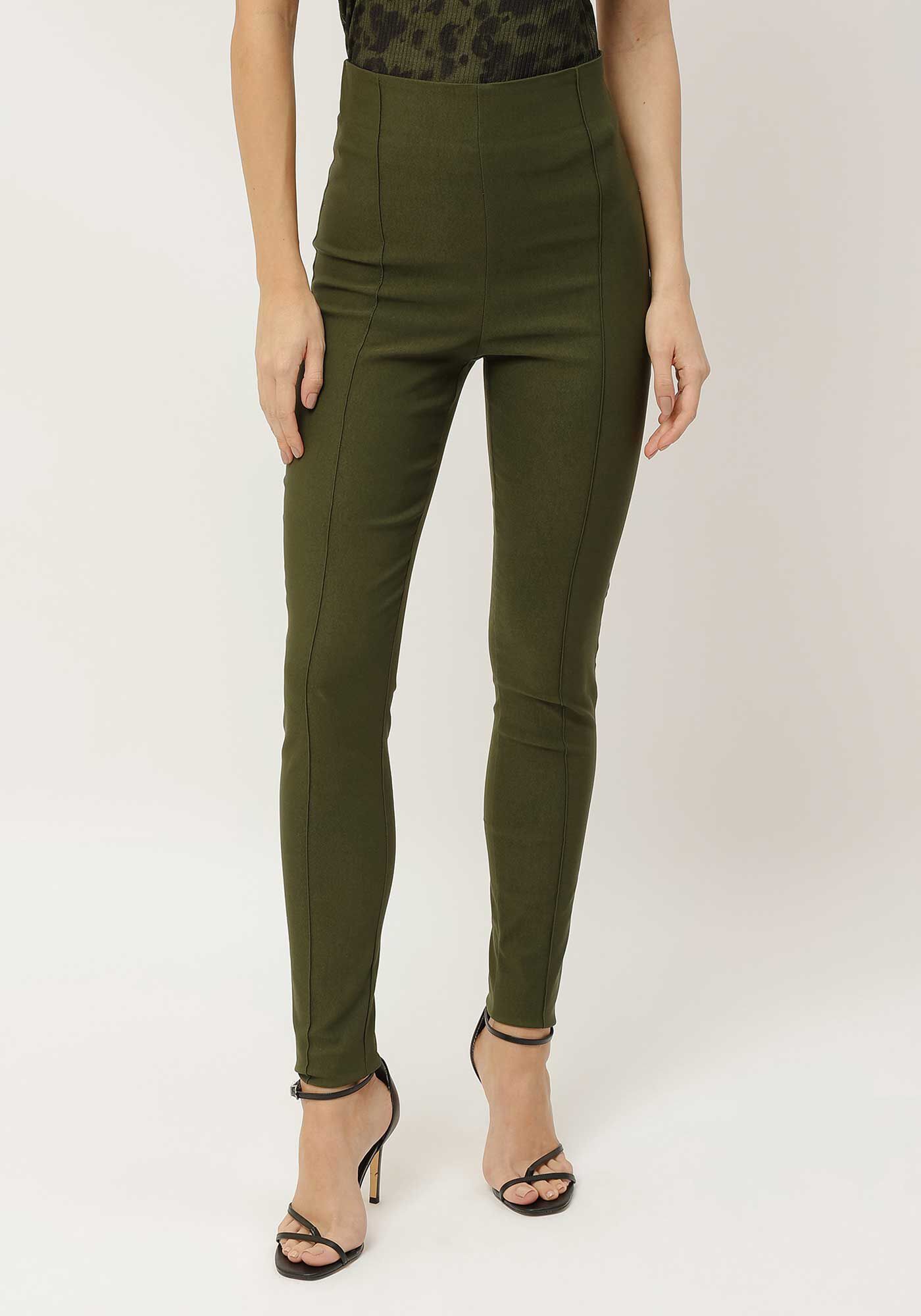 Cal&ccedil;a Legging Cintura Alta com Nervuras, VERDE TURFA, large.