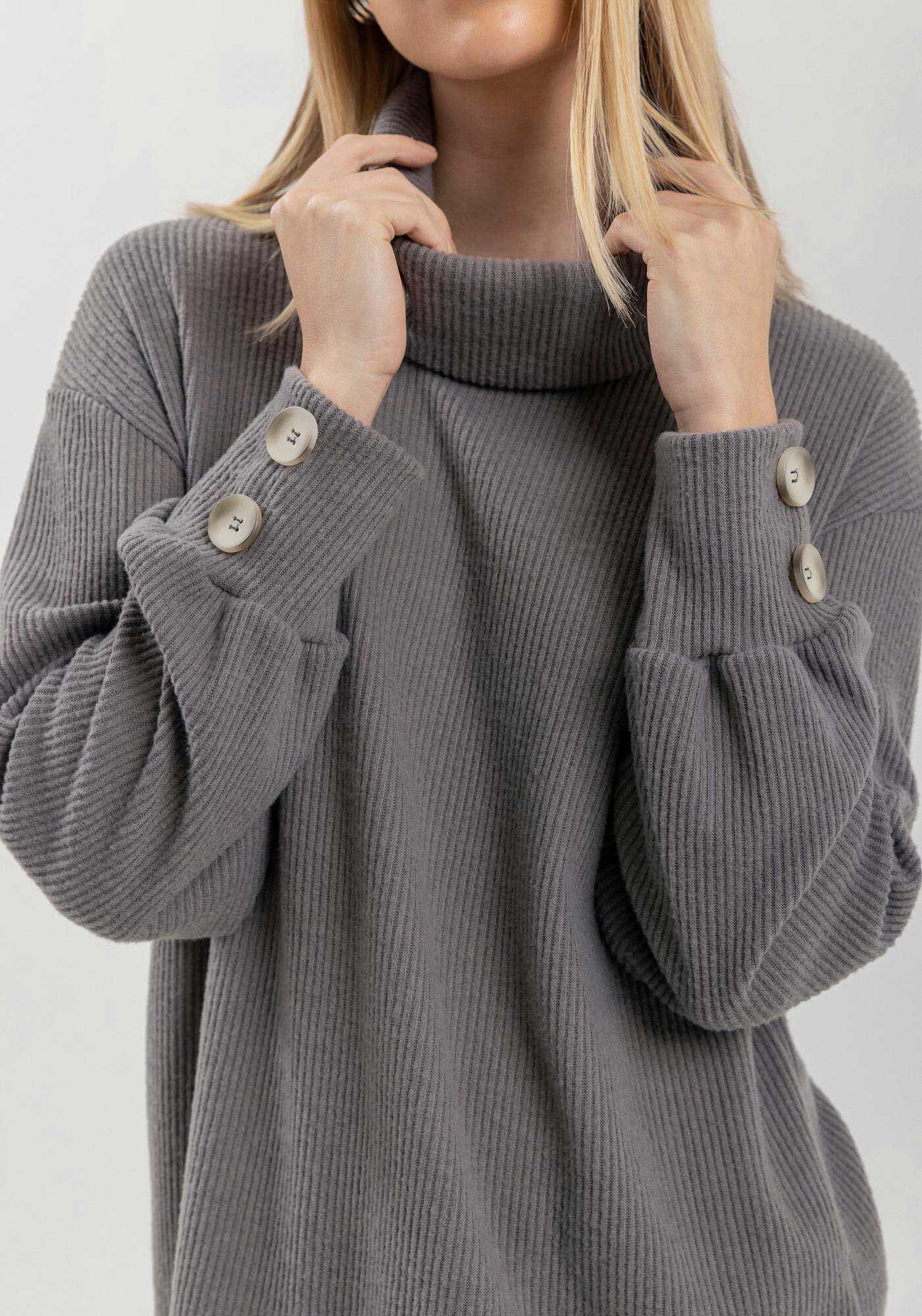 Blusa De Mangas Longas Em Malha Canelada Com Gola Alta, , large.