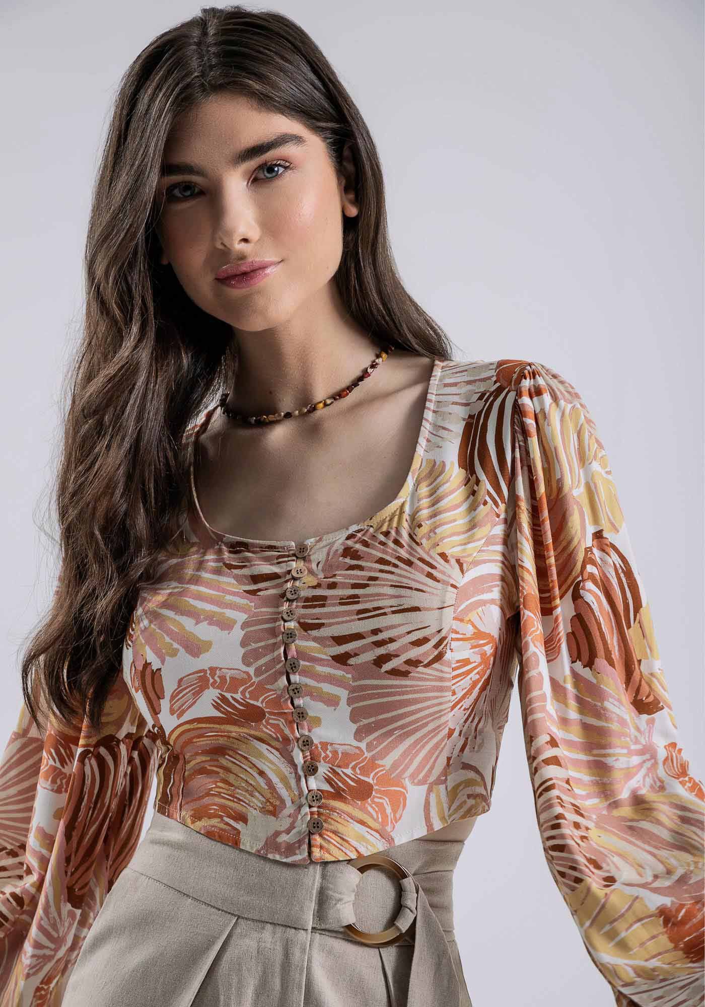 Blusa Cropped com Manga Longa Ampla, , large.