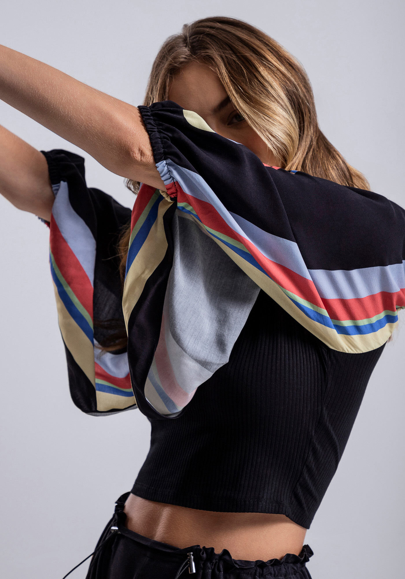 Blusa Canelada com Mangas Sobrepostas Viscose, , large.