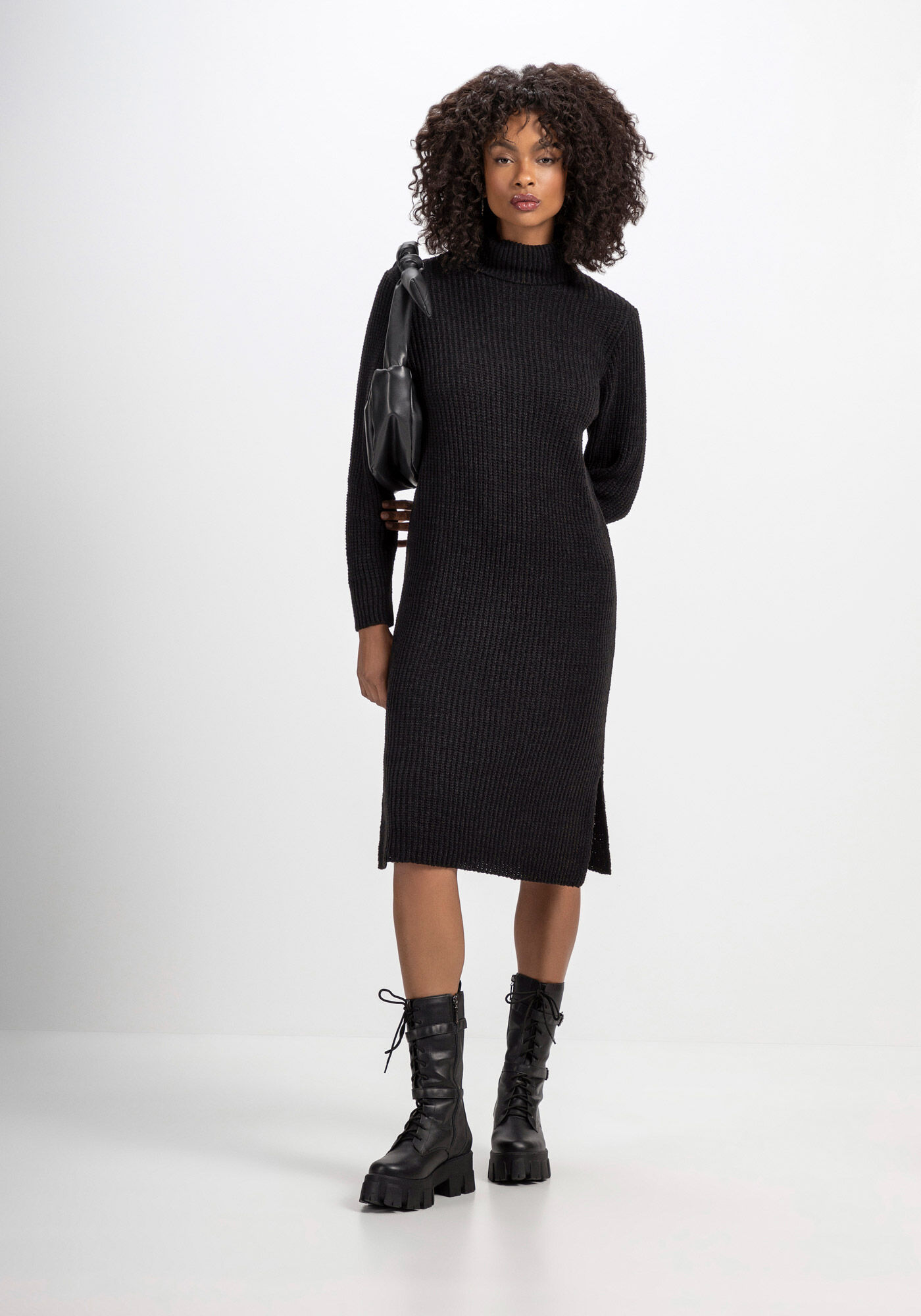 Vestido de lã manga longa shop com bota