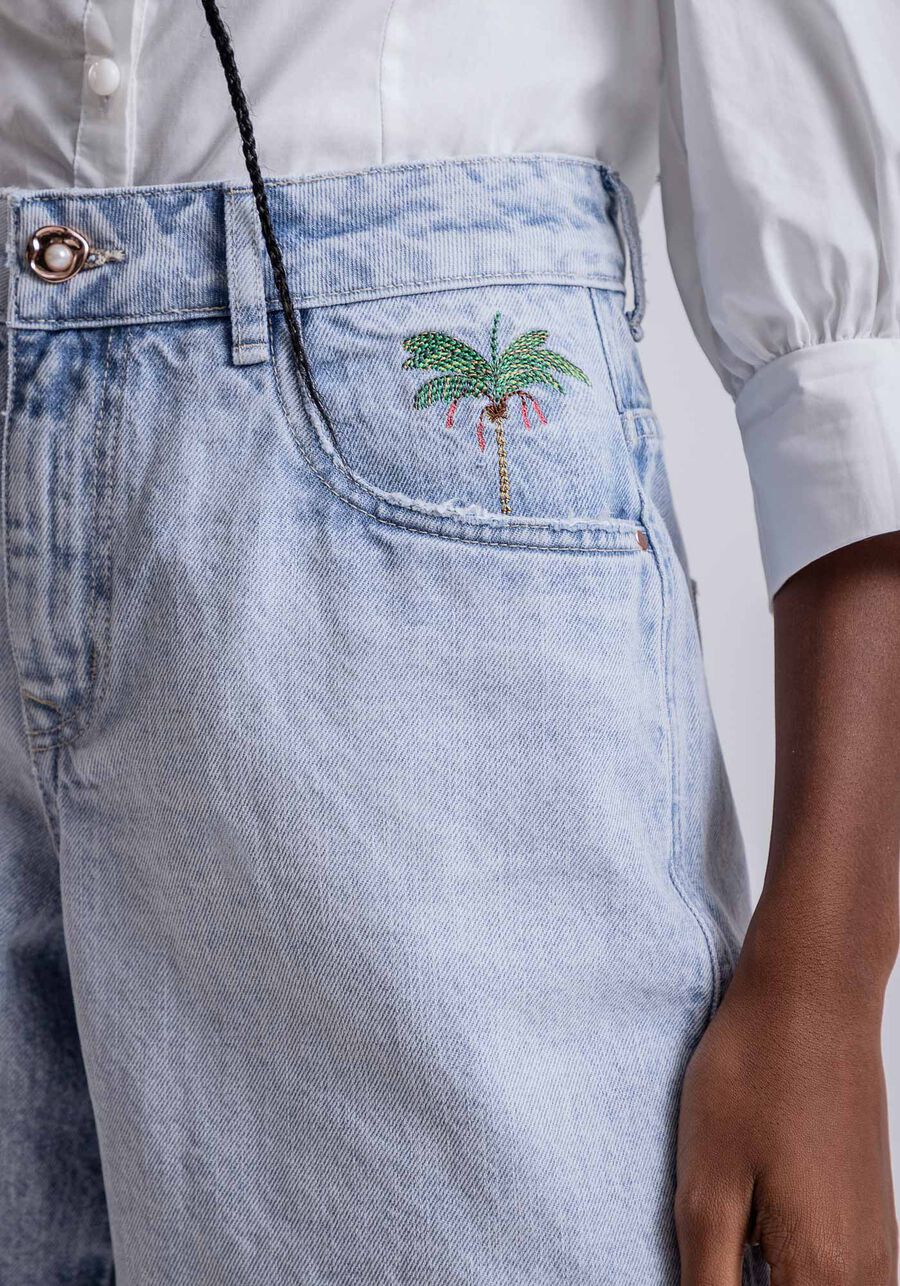 Bermuda Jeans Boyfriend Venice com Bordado, JEANS. Bermuda Jeans Boyfriend Venice com Bordado, JEANS, large.