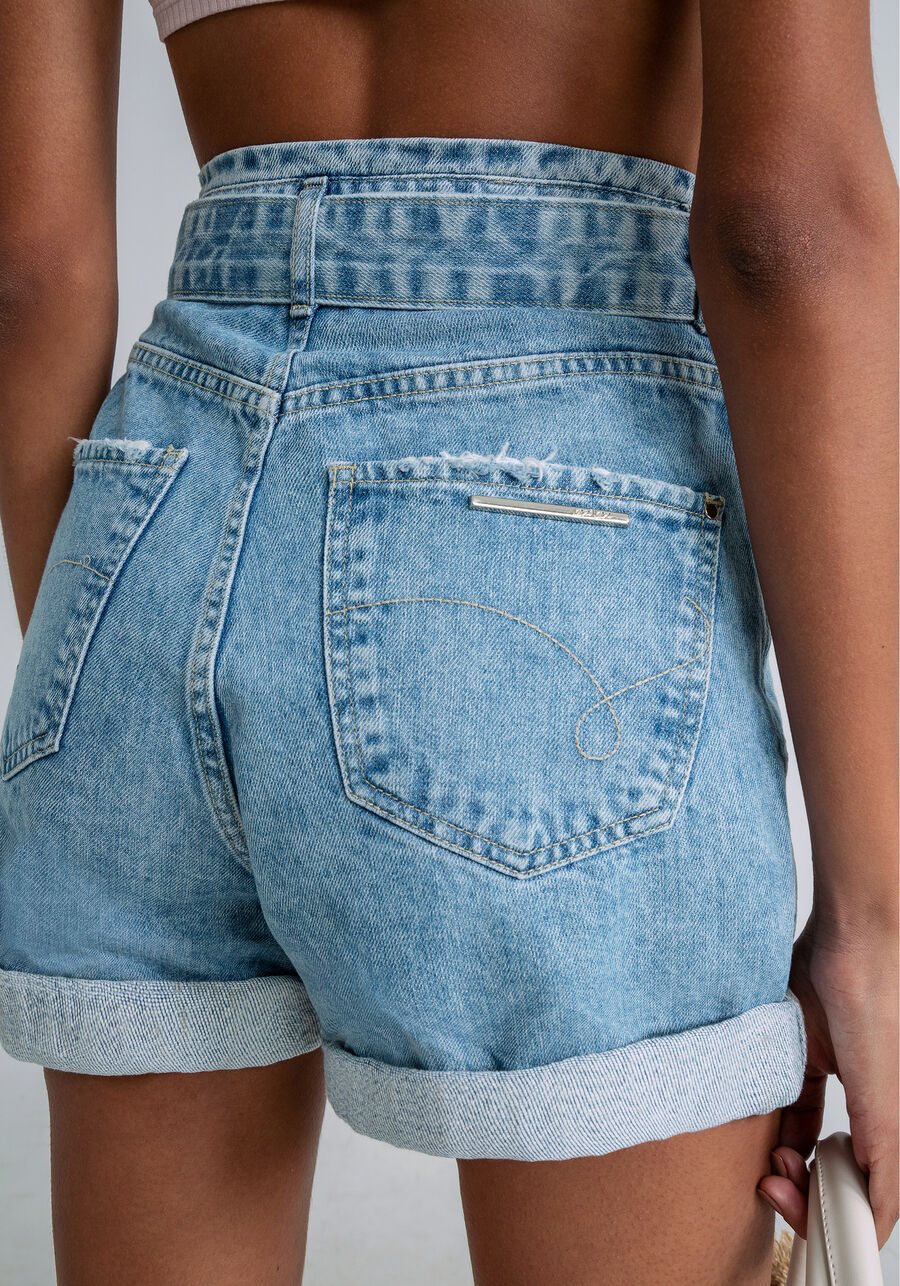Shorts Mommy Cintura Alta Cinto, JEANS, large.