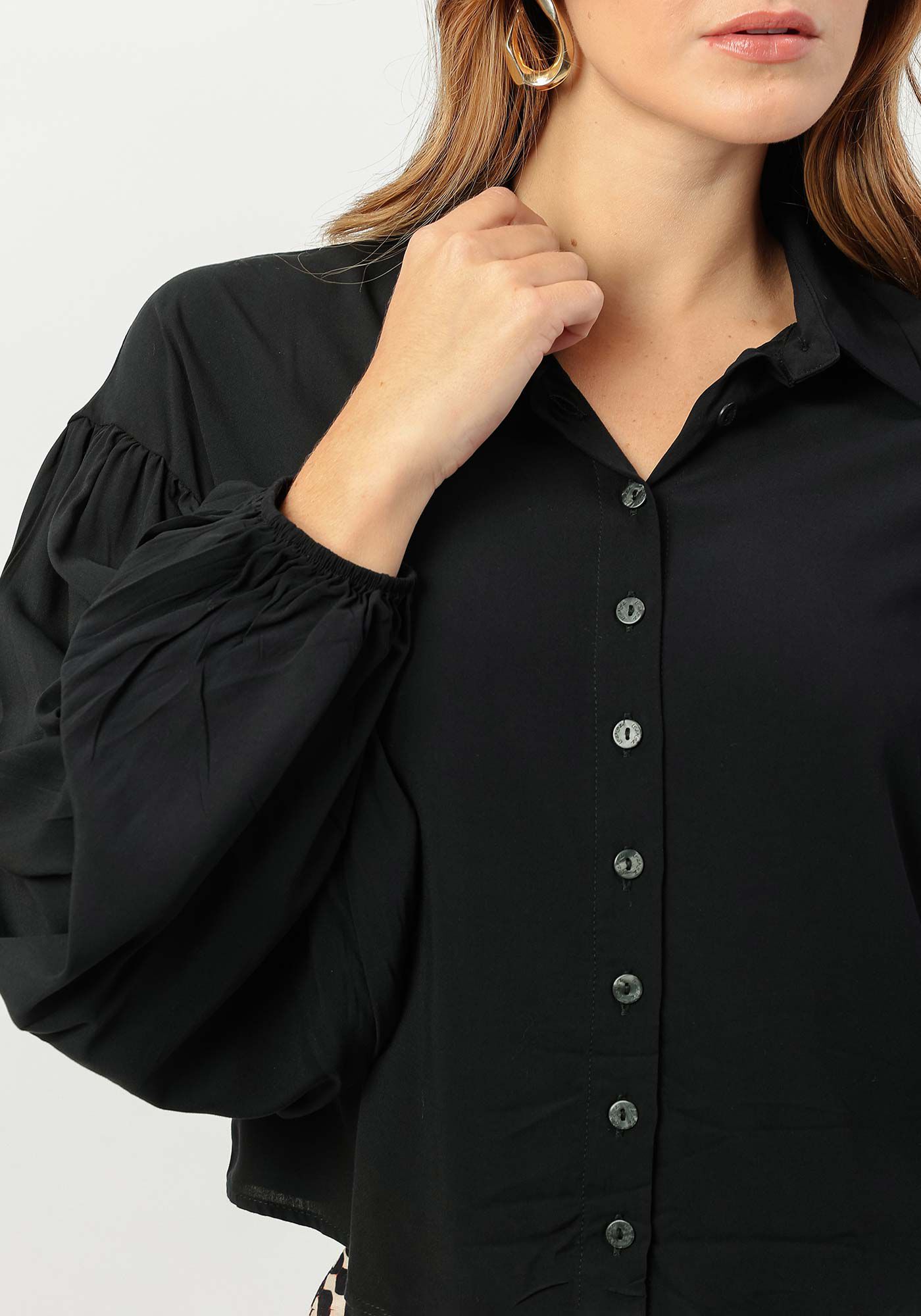 Camisa em Viscose com Manga Longa Bufante, , large.