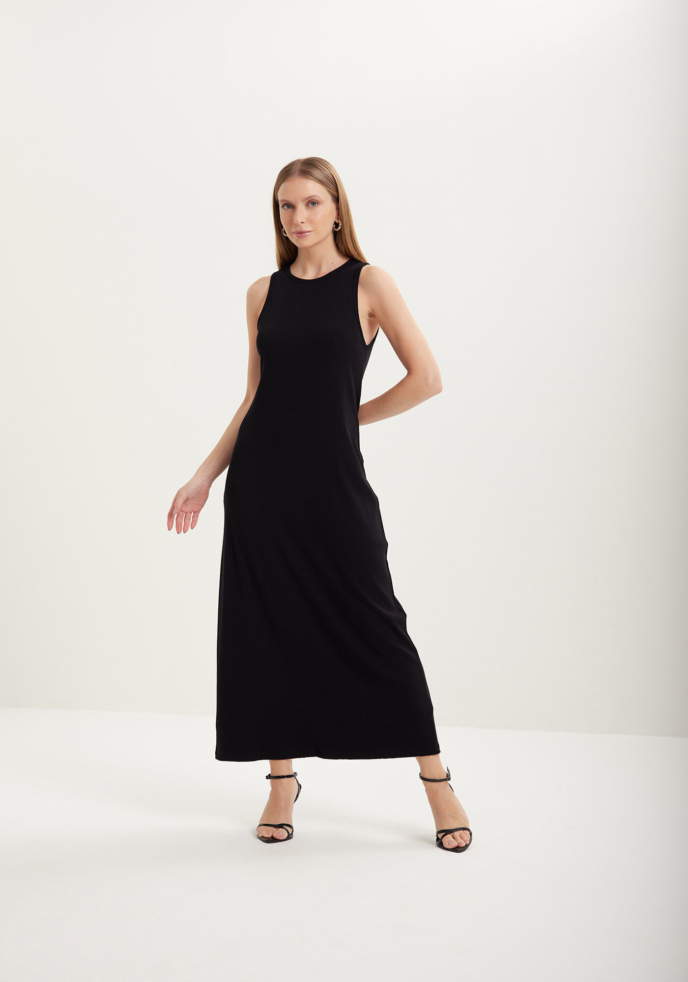 Vestido Ch&aacute; Sem Mangas Em Malha Canelada, , large.