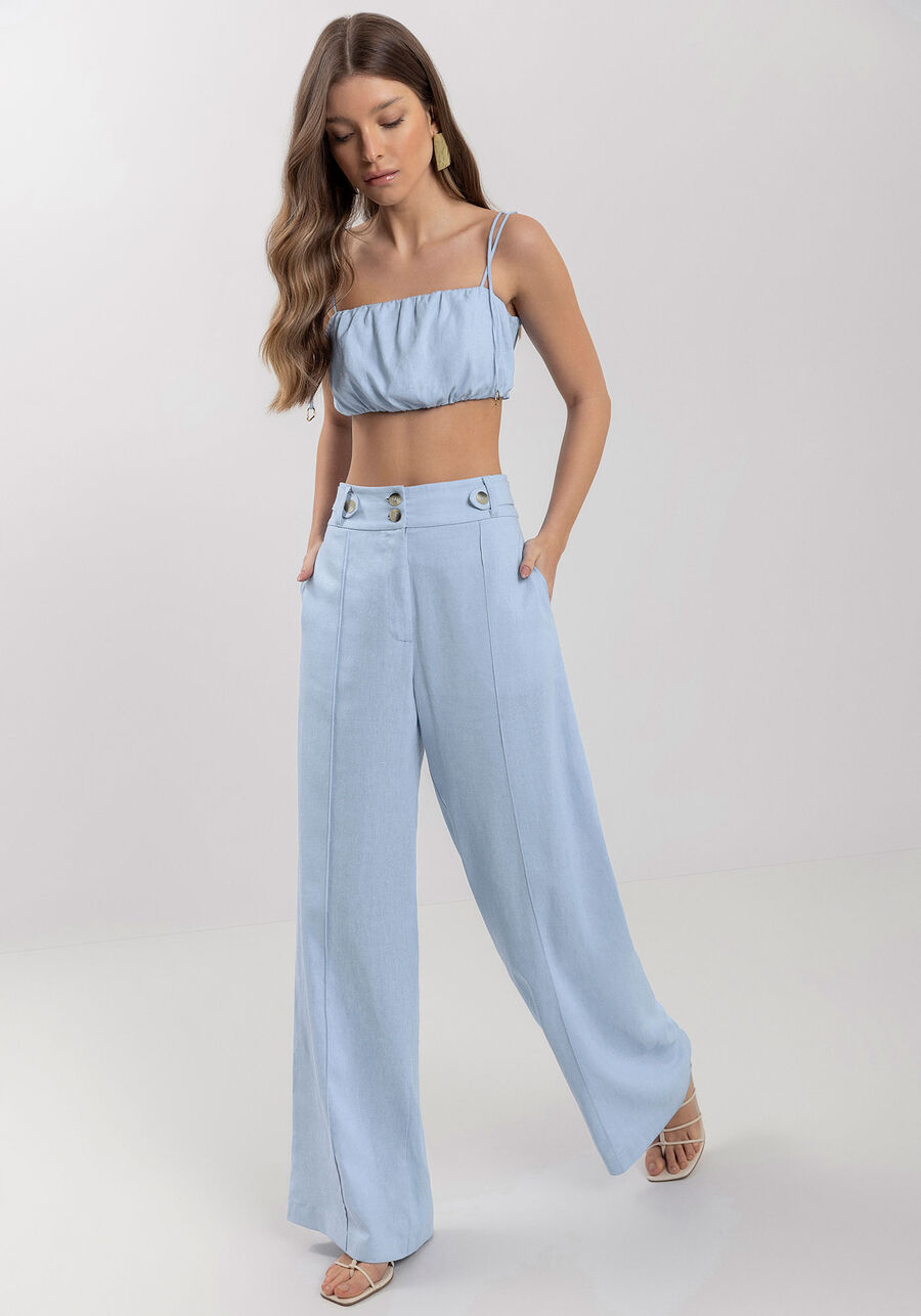 Calça De Alfaiataria Em Algodão Com Cintura Alta E Botões, . Calça De Alfaiataria Em Algodão Com Cintura Alta E Botões, , large.