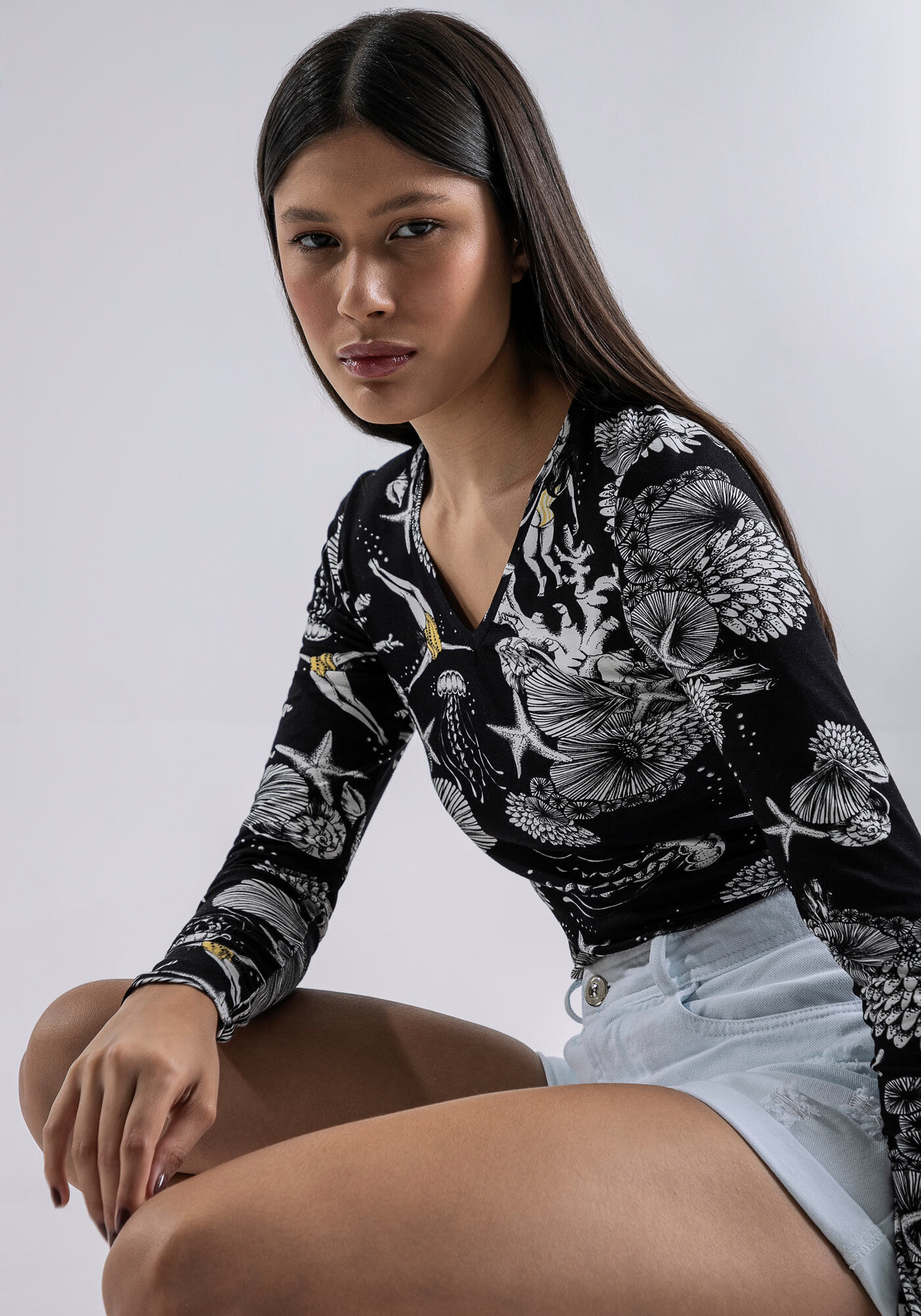 Blusa Manga Longa em Malha Estampada, , large.