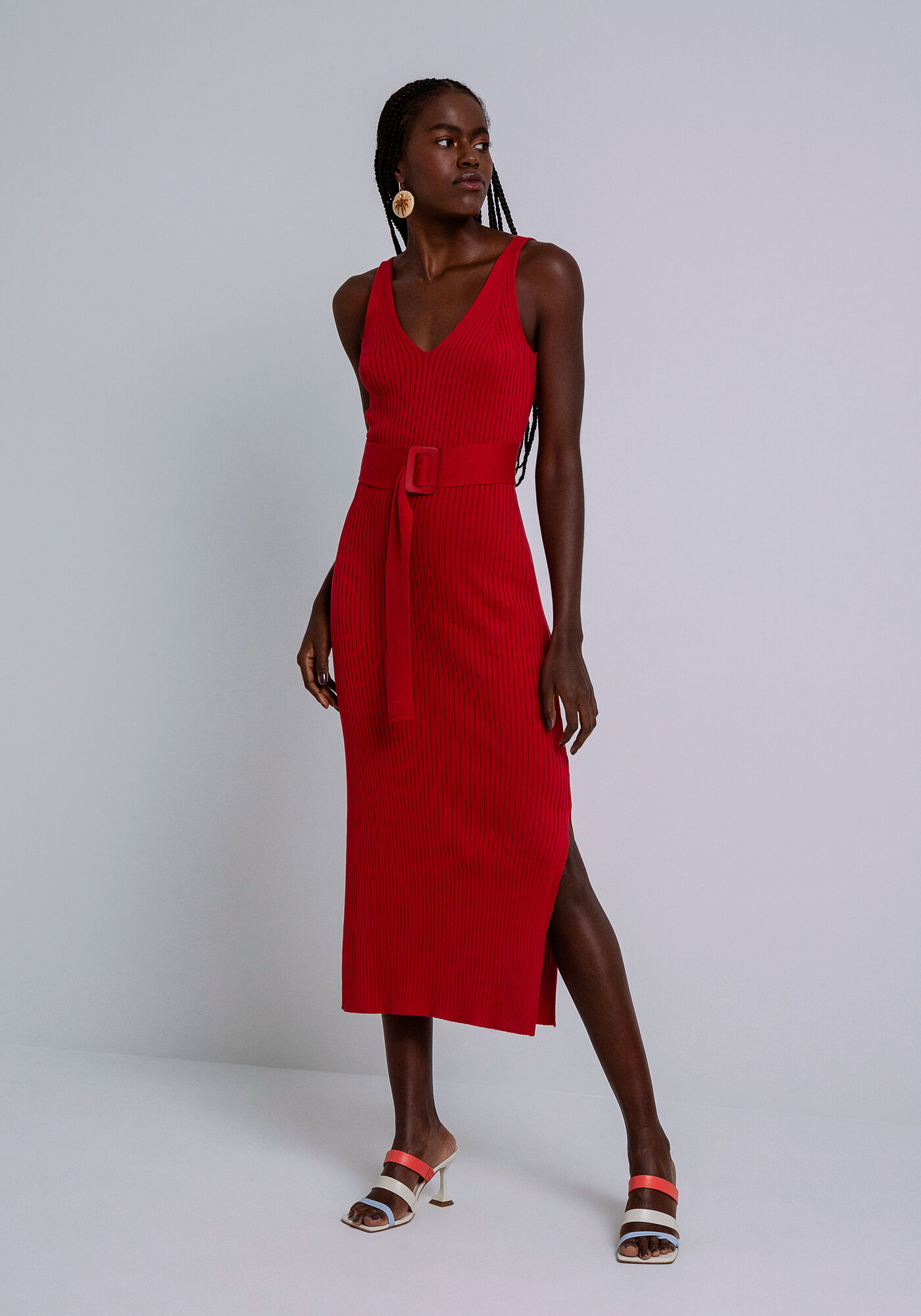 Vestido Midi em Tric com Cinto Lez a Lez