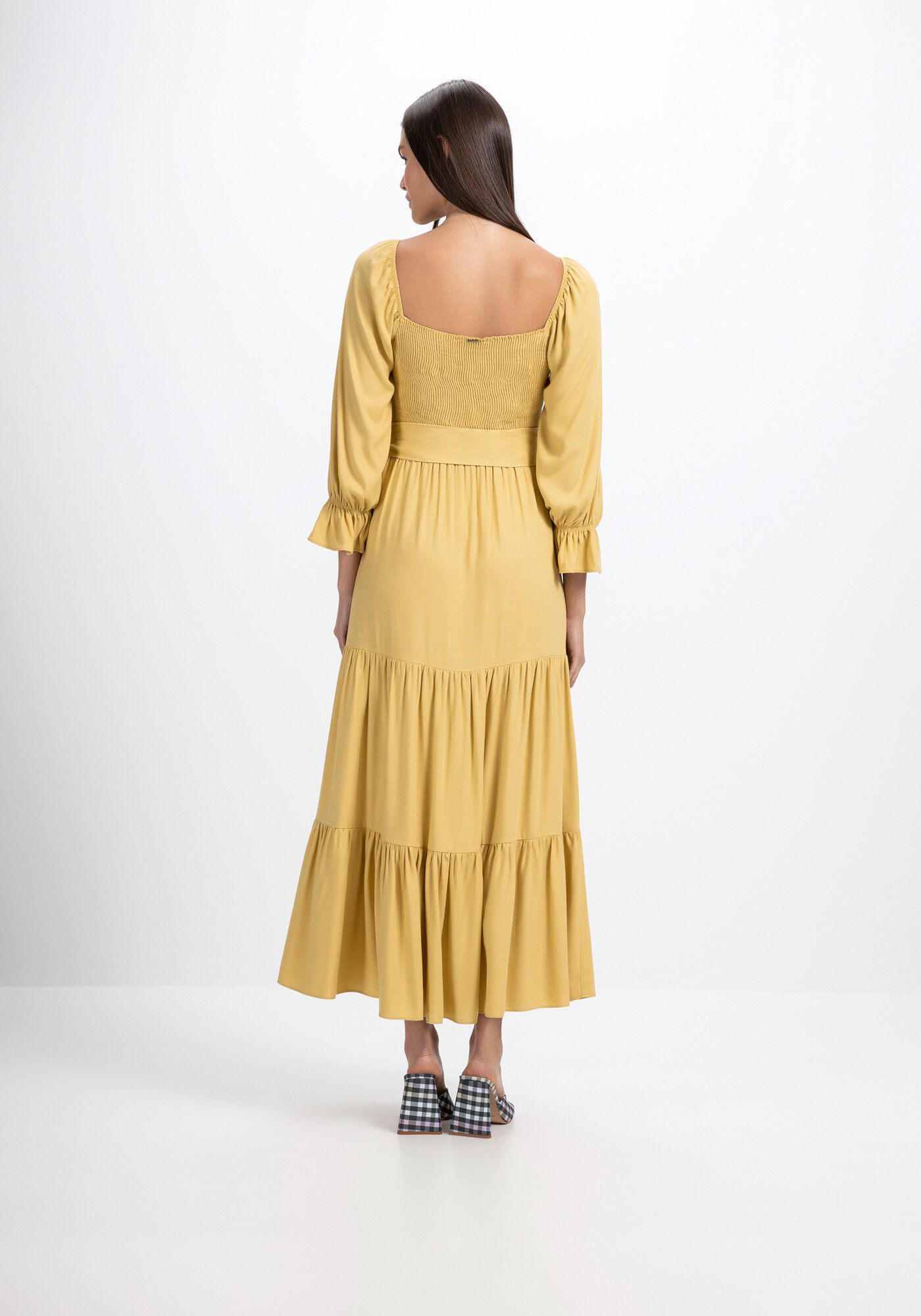 Vestido Midi com Manga Bufante e Babados, , large.