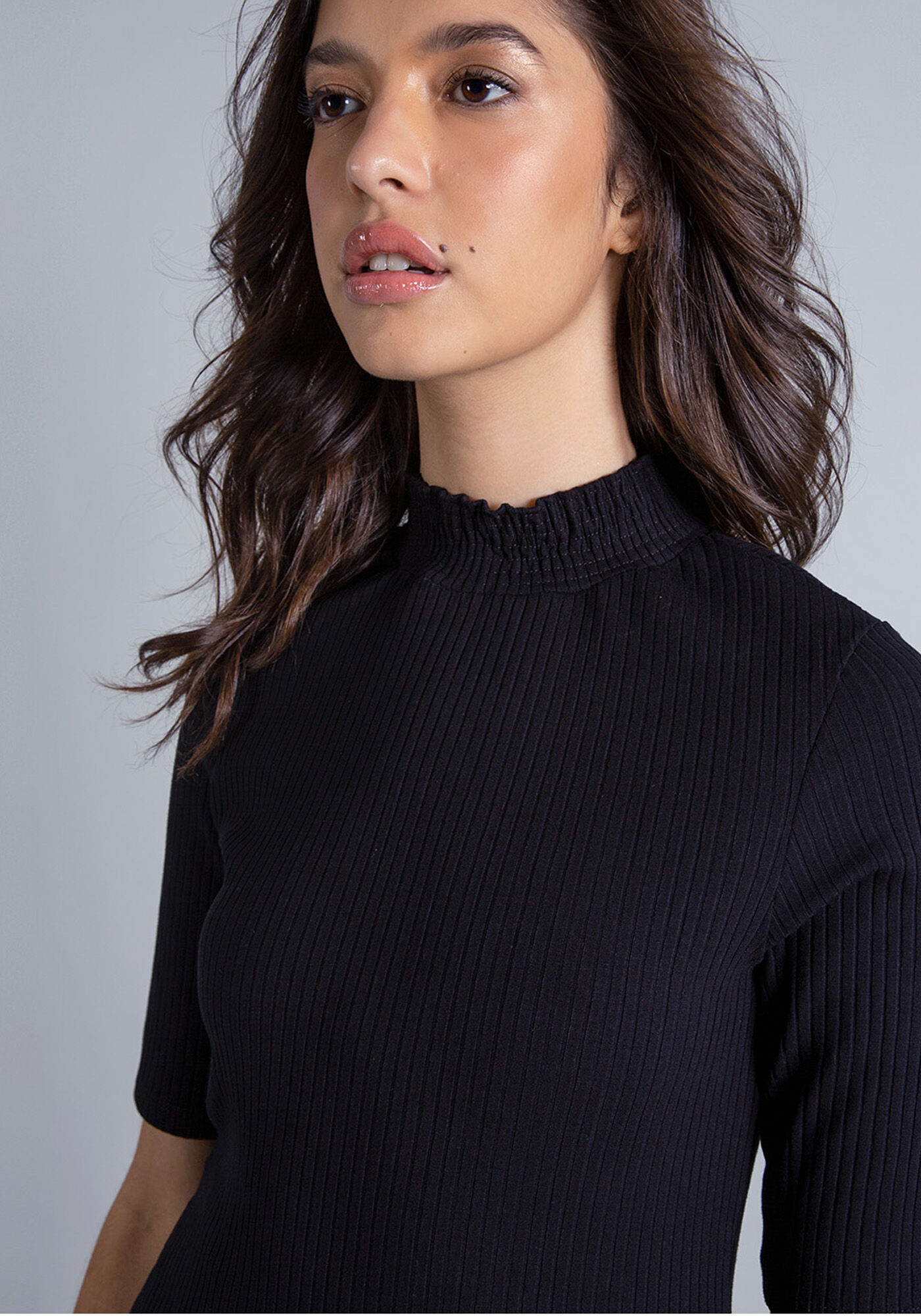 Blusa Mangas 3/4 Gola Lastex, , large.