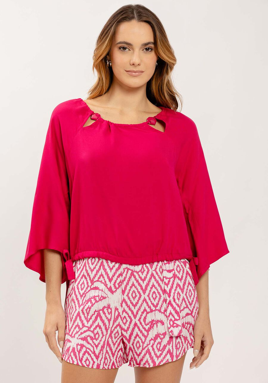 Blusa Manga 3/4 em Viscose com Amarração, . Blusa Manga 3/4 em Viscose com Amarração, , large.