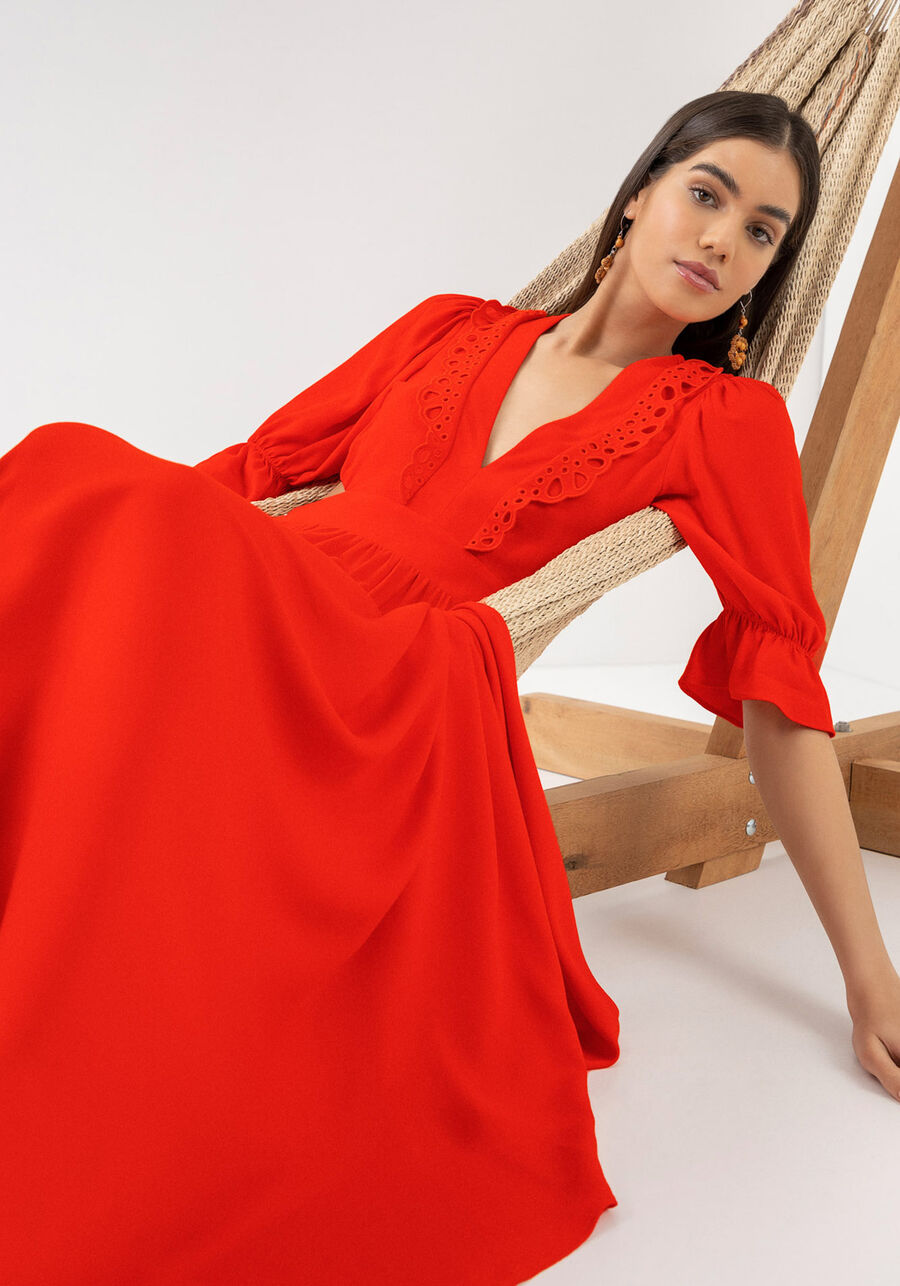 Vestido Midi em Crepe com Recorte Costas, . Vestido Midi em Crepe com Recorte Costas, , large.