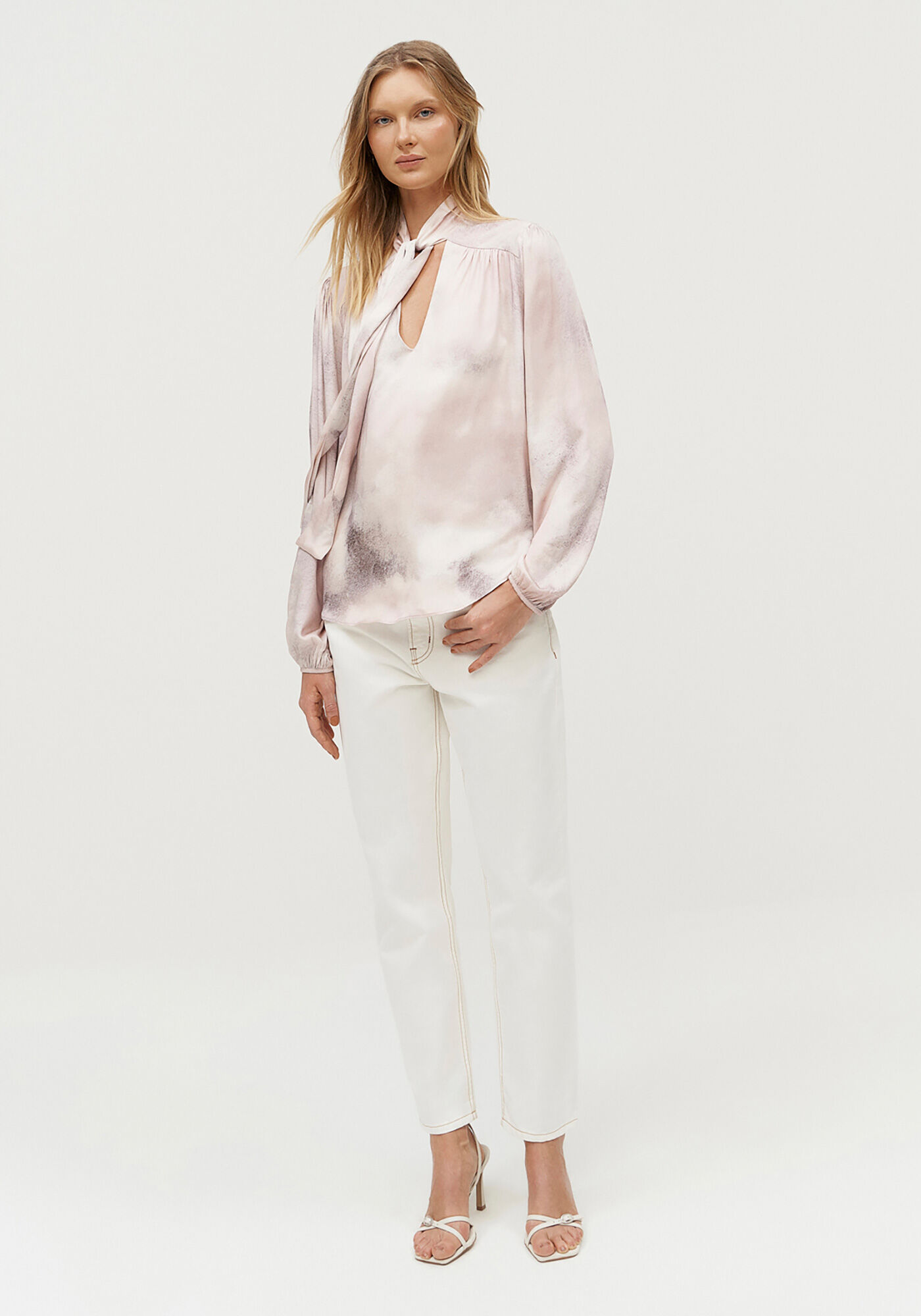 Blusa Manga Longa Ampla com Faixas Decote, INK, large.