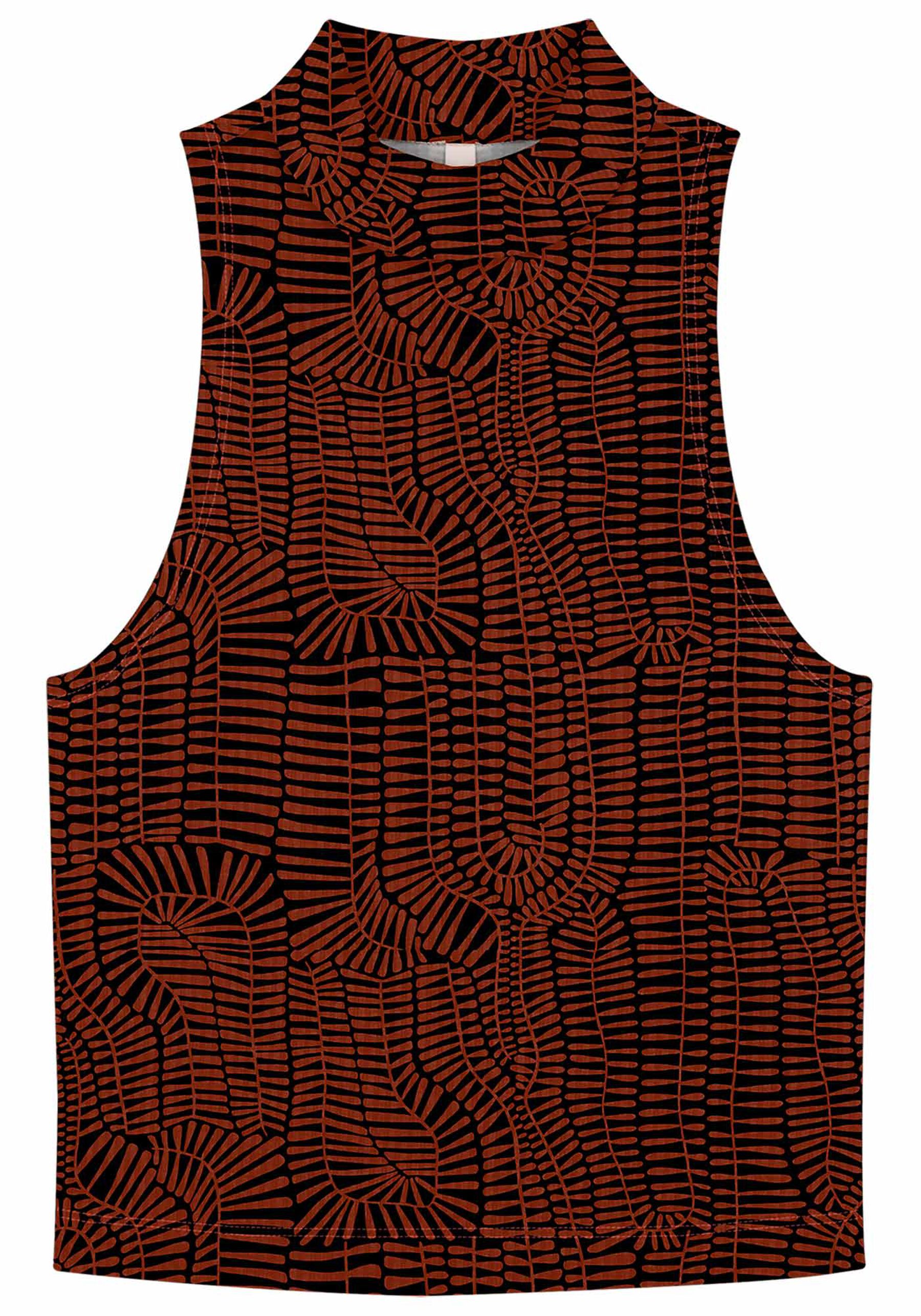 Regata Estampada Canelada com Gola Alta, . Regata Estampada Canelada com Gola Alta, , large.