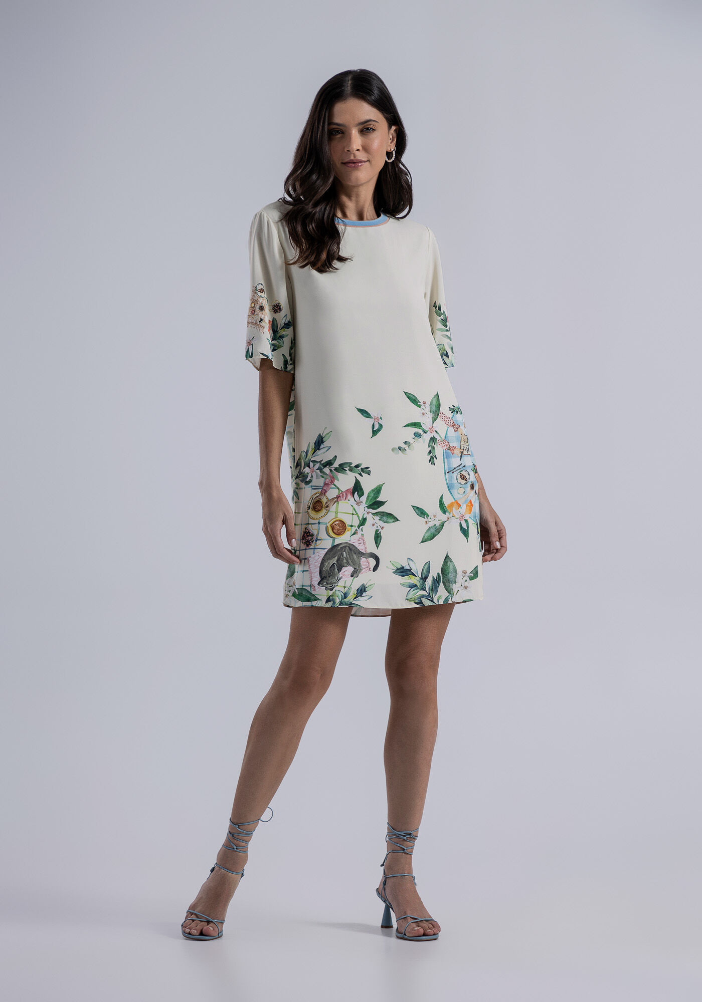 Vestido Curto Estampado com Retil&iacute;nea, , large.