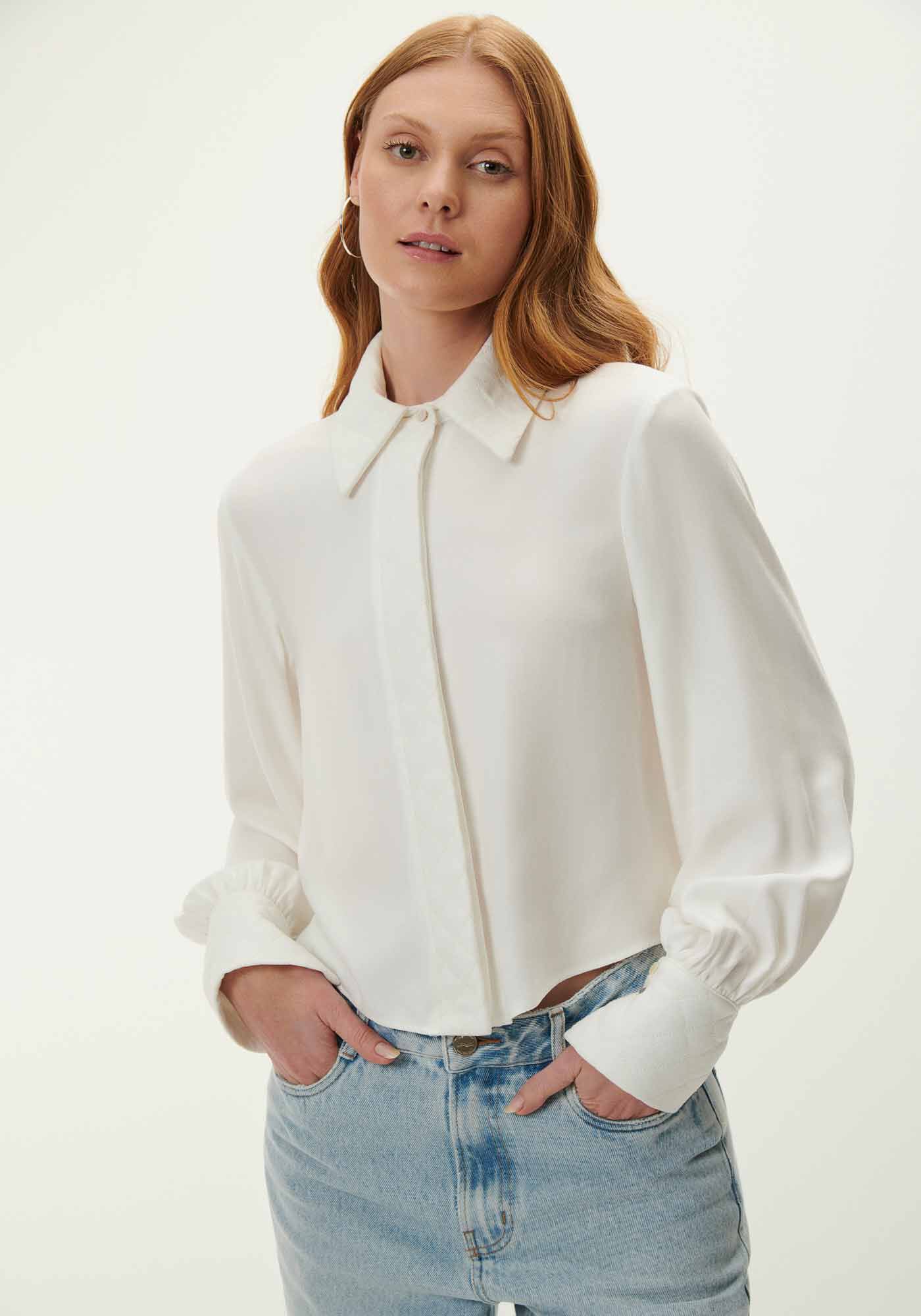 Camisa em Viscose com Manga Longa Bufante, , large.