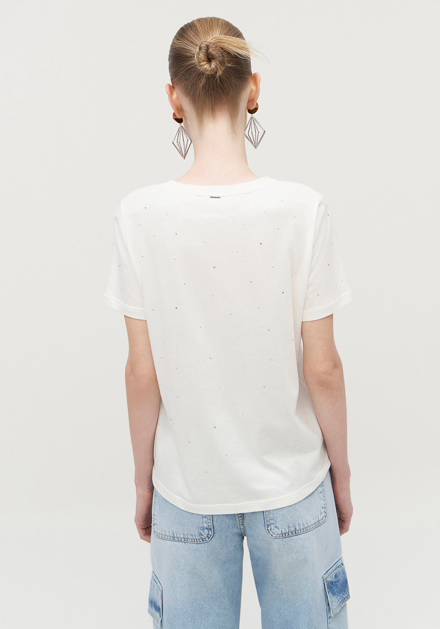 T-shirt em Malha com Strass, BRANCO OFF WHITE, large.