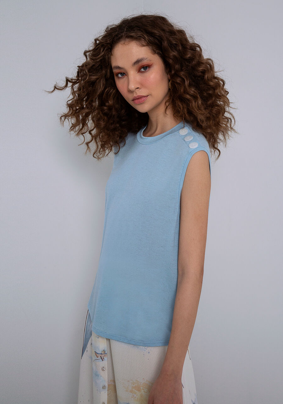 Regata em Malha com Botões Ombros, . Regata em Malha com Botões Ombros, , large.