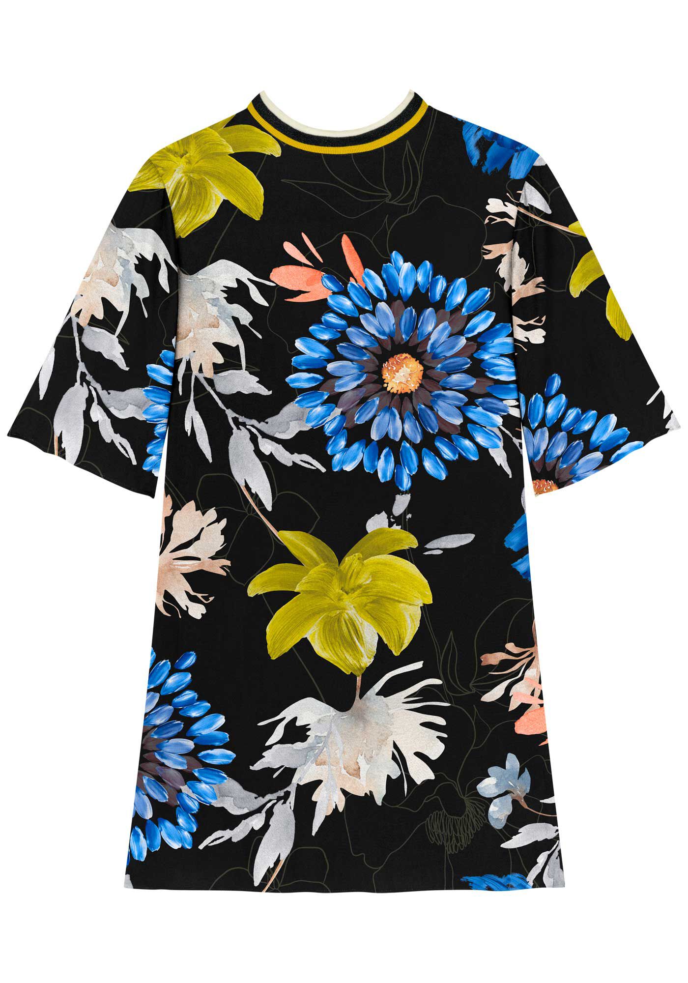 Vestido Curto Estampado Com Manga Curta E Gola Em Retil&iacute;nea, , large.