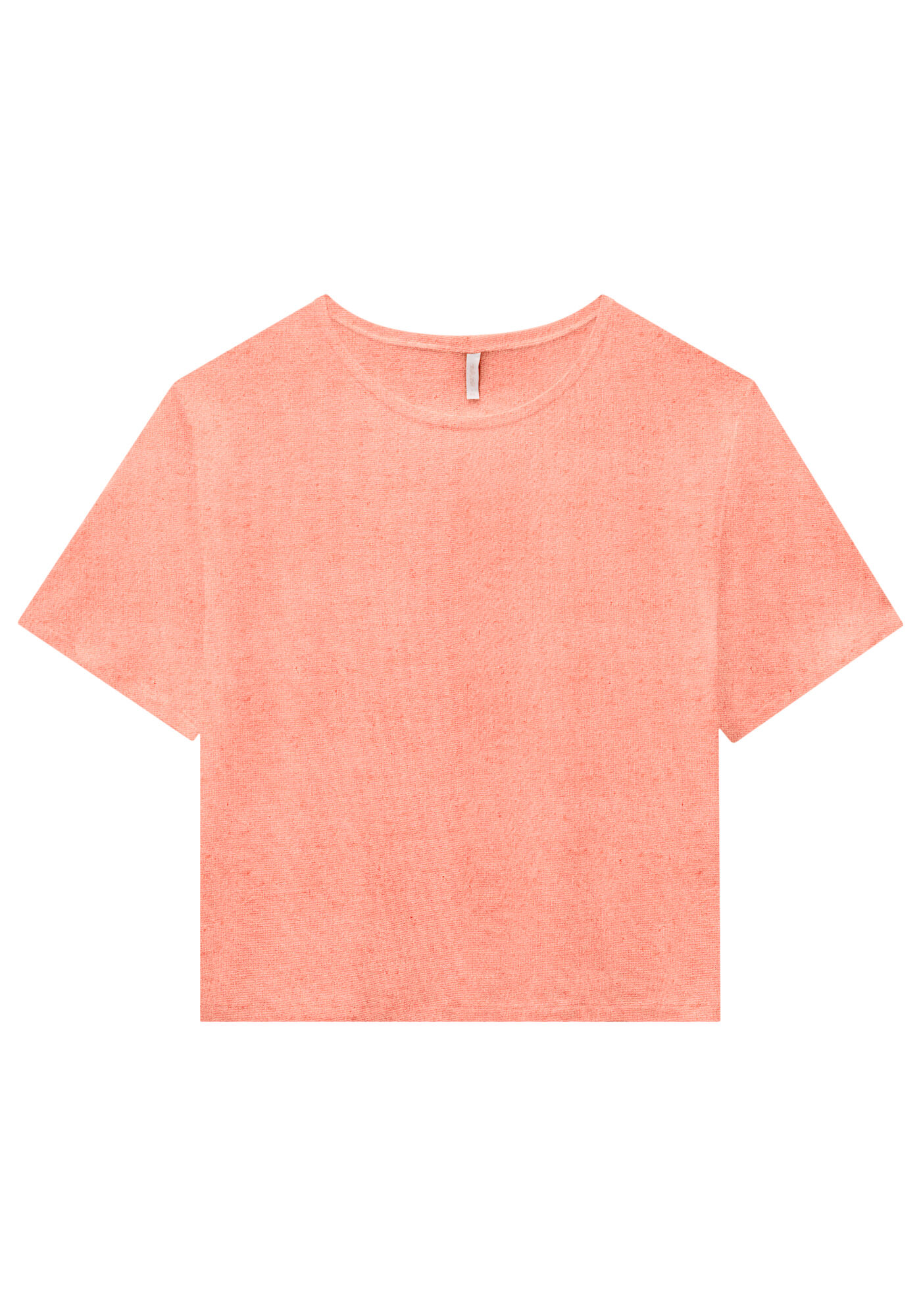 Blusa Manga Curta em Malha Soft Lino B&aacute;sica, SALMAO SENSACAO, large.