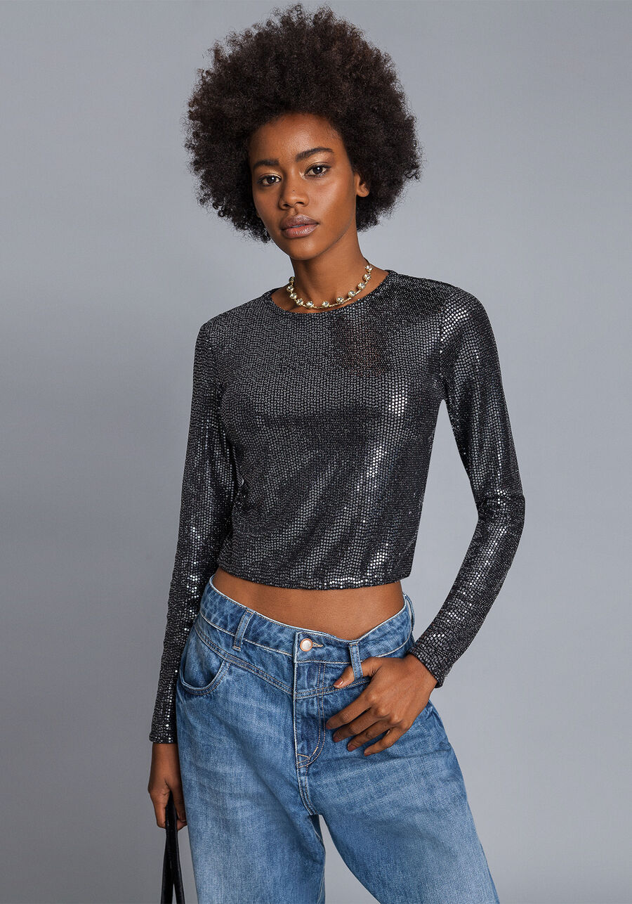 Blusa Cropped Paetês Manga Longa, . Blusa Cropped Paetês Manga Longa, , large.