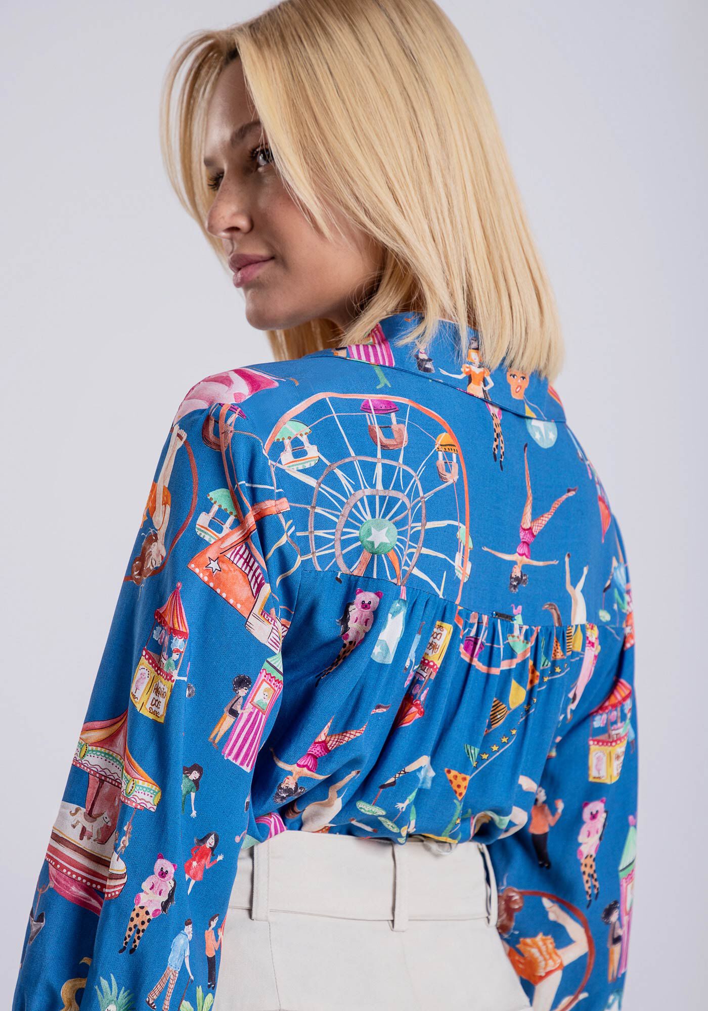 Camisa Ampla em Viscose com Manga Bufante, PARQUE DE DIVERSOES, large.