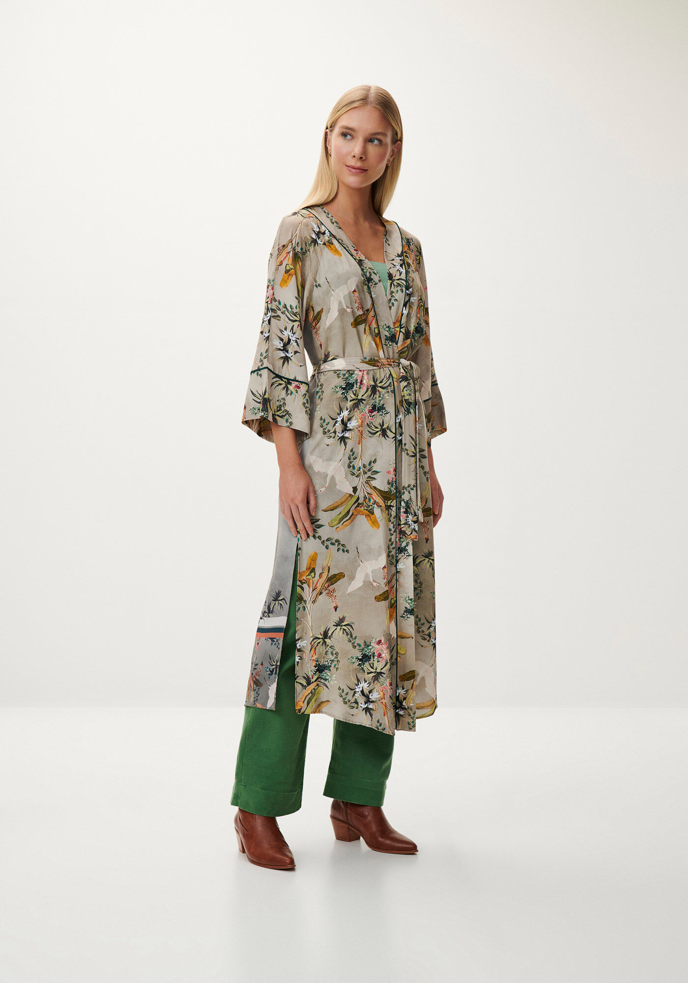 Kimono Alongado Estampado com Cinto, , large.