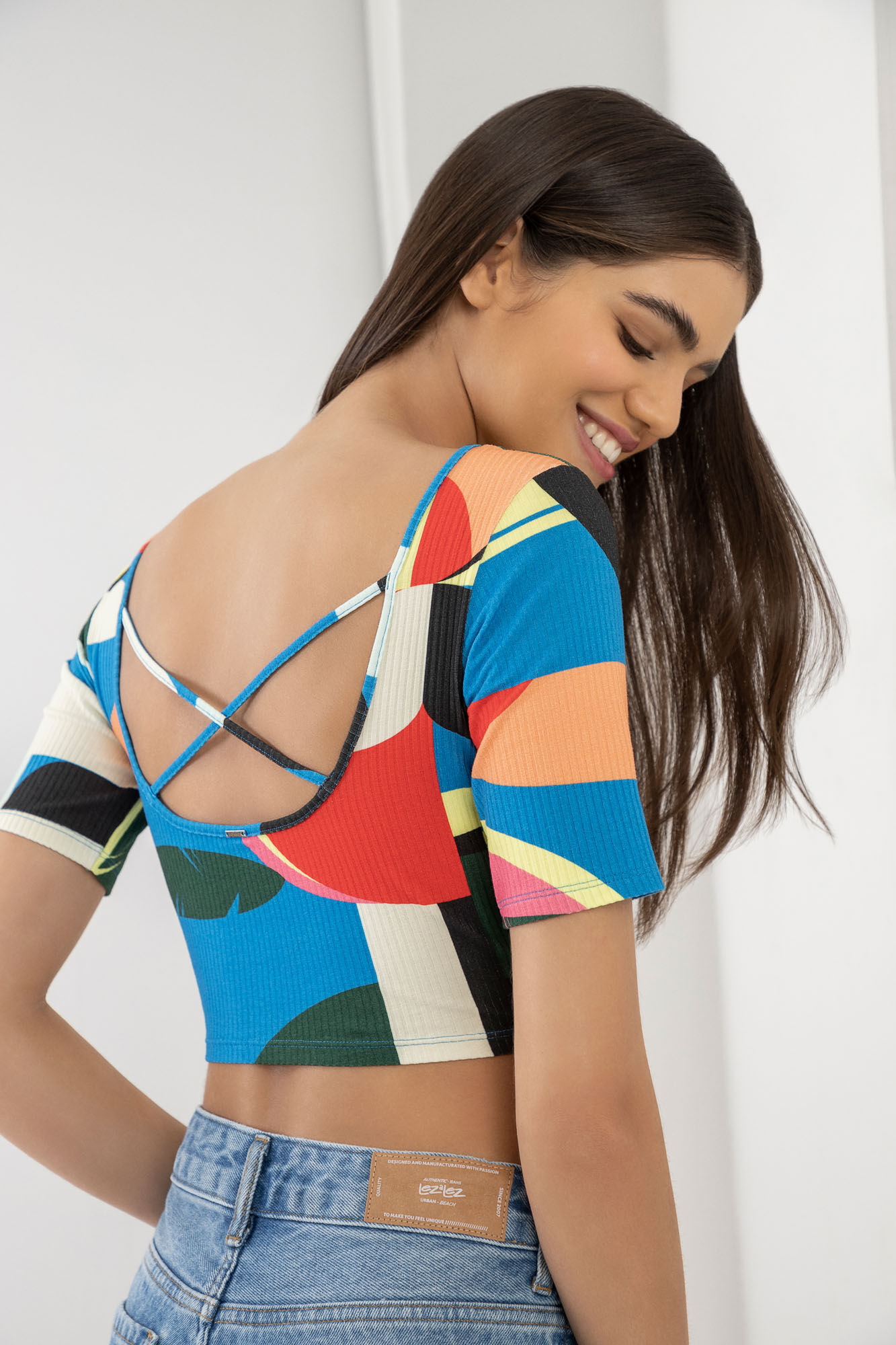 Blusa Cropped Canelada com Detalhe Costas, , large.